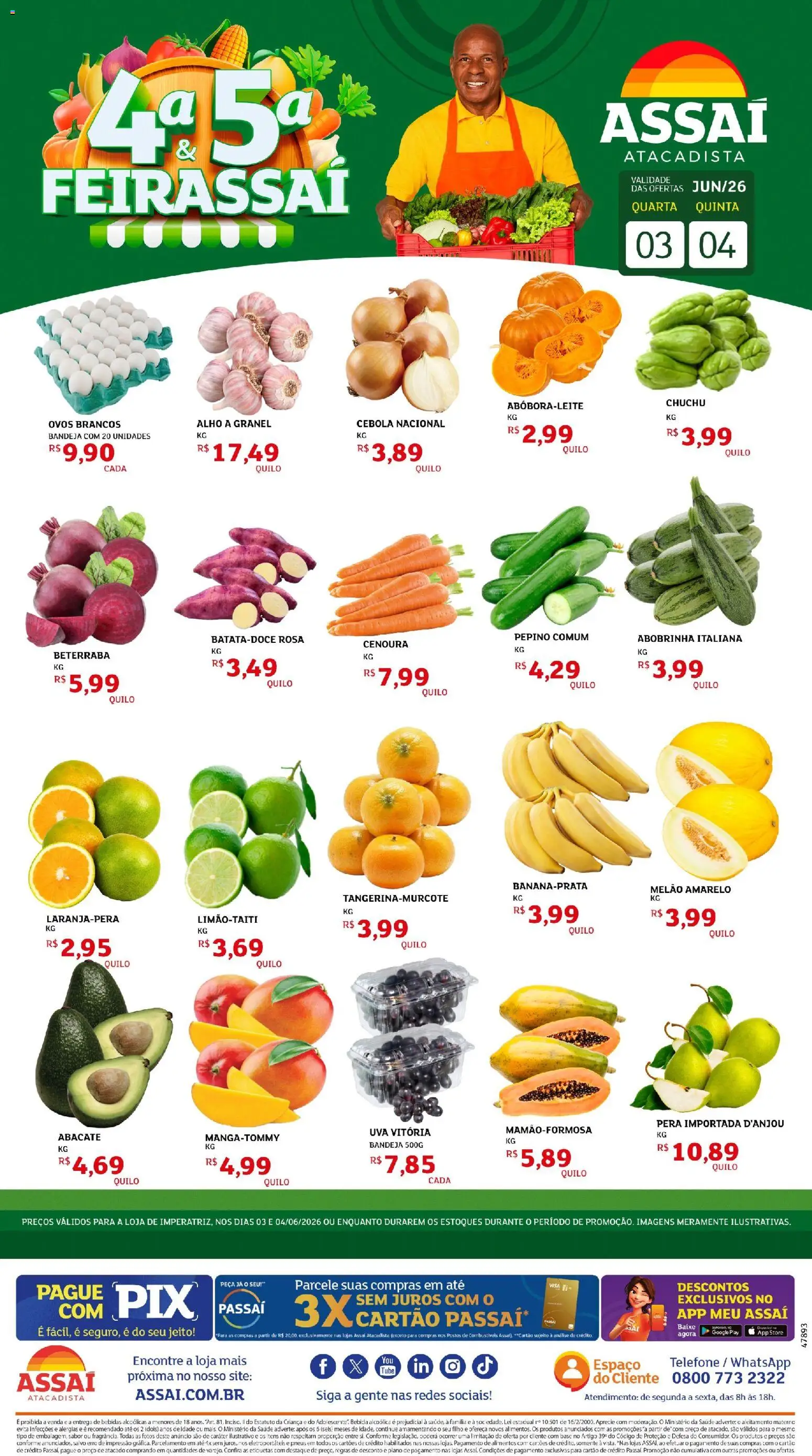 Assaí Atacadista Folheto - válido de 03.06.2026 | Página: 1 | Produtos: Pera, Cebola, Ovos, Base