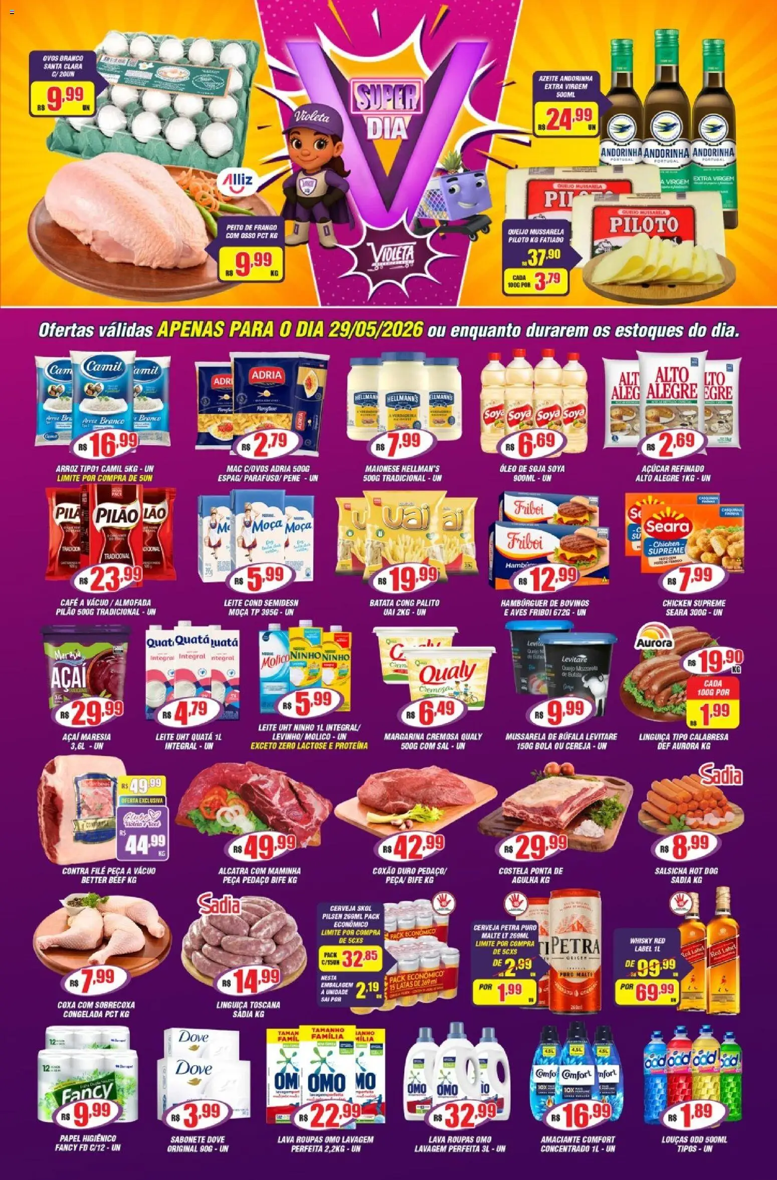 Violeta Supermercados Folheto - válido de 29.05.2026 | Página: 1 | Produtos: Alcatra, Roupas, Batata, Soja