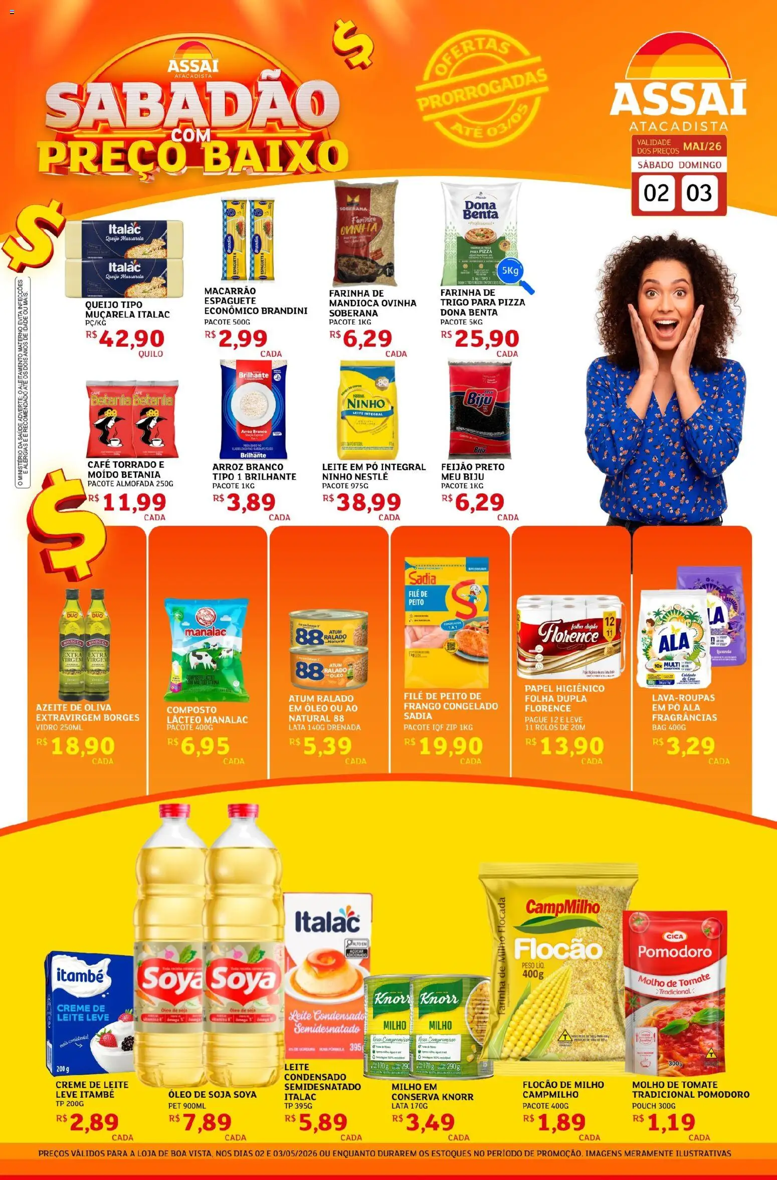 Assaí Atacadista Folheto - válido de 02.05.2026 | Página: 1 | Produtos: Espaguete, Mandioca, Almofada, Papel higiênico