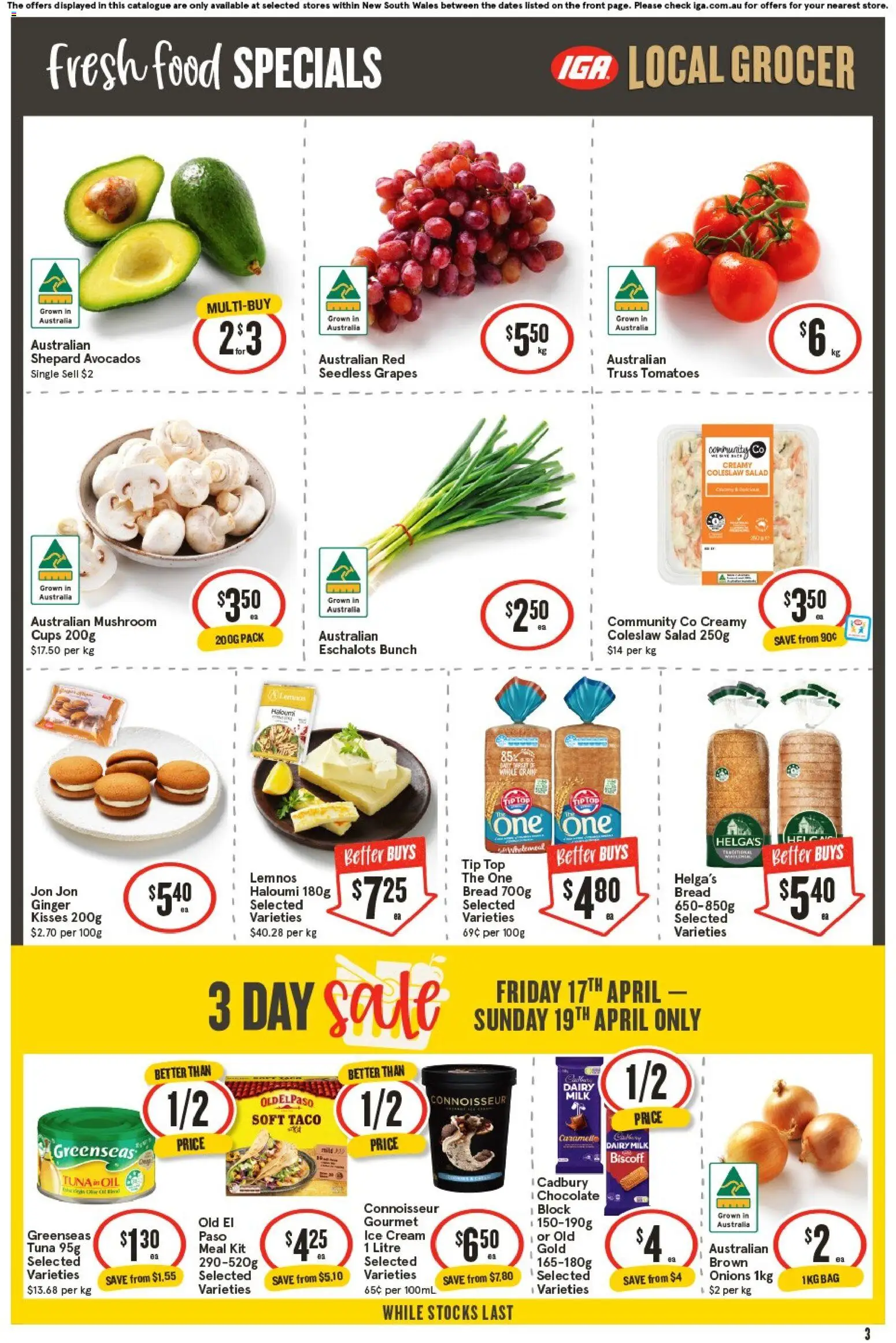 IGA catalogue - valid from 15.04.2026 | Page: 3 | Products: Honey, Noodles, Cream, Garlic