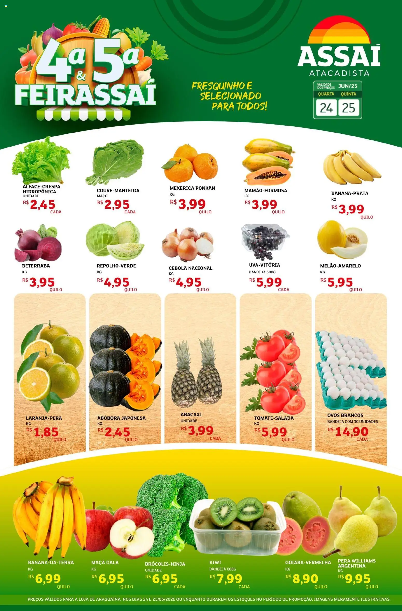 Assaí Atacadista Folheto - válido de 24/06/2026 | Página: 1 | Produtos: Mexerica, Pera, Ovos, Kiwi