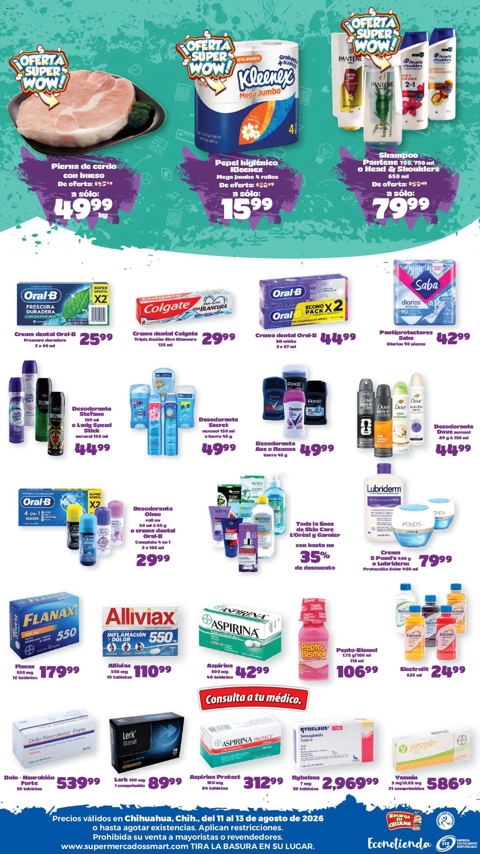 Nuevas ofertas de S-Mart válidas en toda la República Mexicana desde el 11/08/2026. ¡Encuentra las mejores ofertas en S-Mart folleto Ofertas de feria Chihuahua! | Página: 2 | Productos: Desodorante, Cerdo, Pasta, Caja