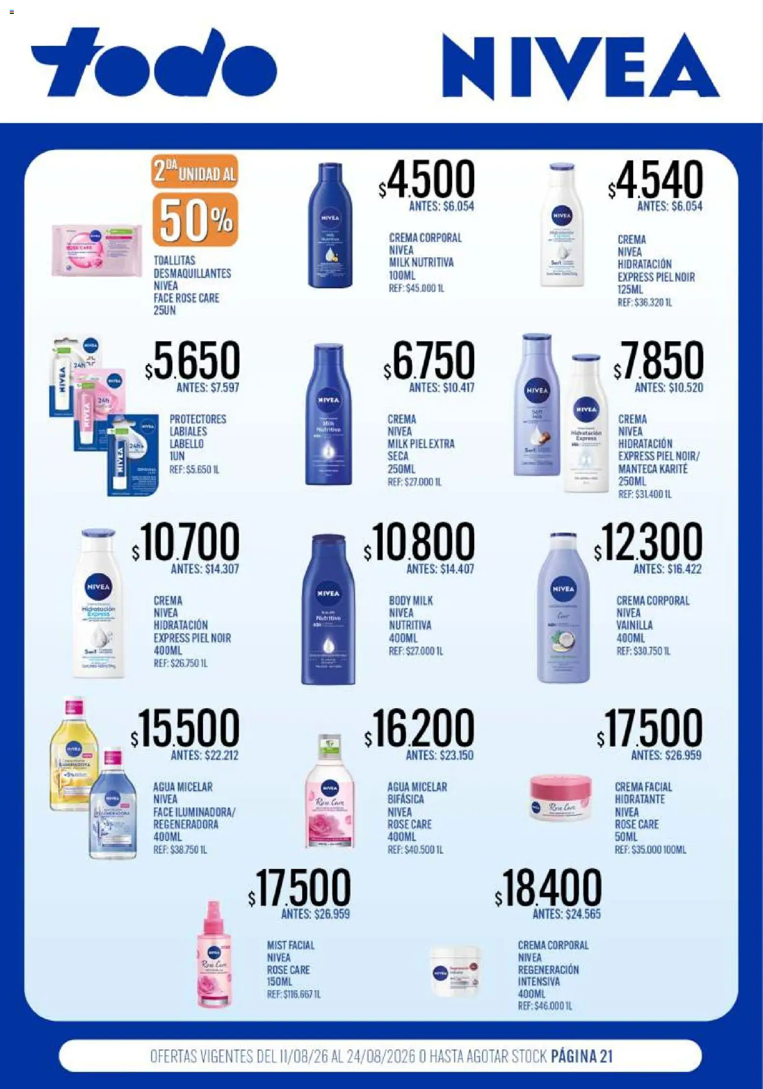 Supermercados TODO - Ofertas │ válido desde el 11/08/2026 | Página: 21 | Productos: Body, Vainilla, Toallitas desmaquillantes, Manteca