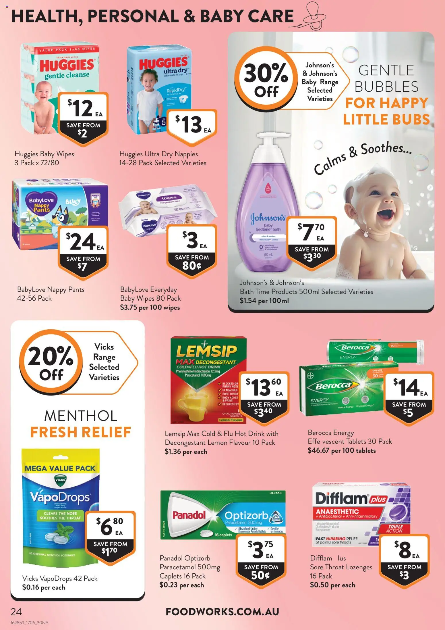 Foodworks catalogue - valid from 17.06.2026 | Page: 24 | Products: Bath, Fragrance, Nappies, Runny nose