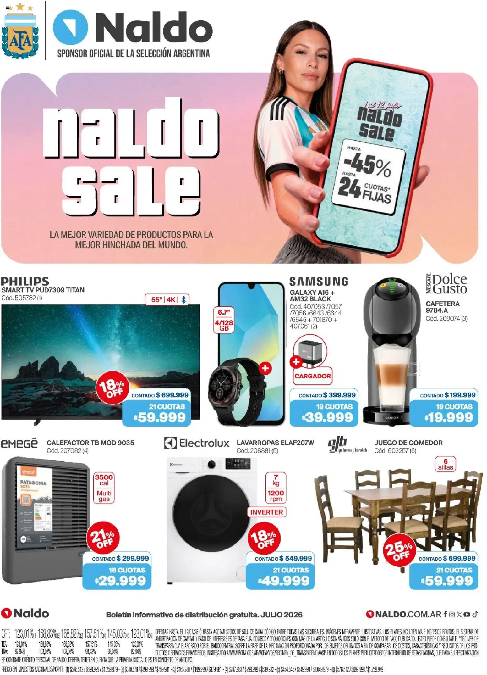 Naldo - Catálogo │ válido desde el 01/07/2026 | Página: 1 | Productos: Juego de comedor, Cafetera, Lavarropas, Cargador