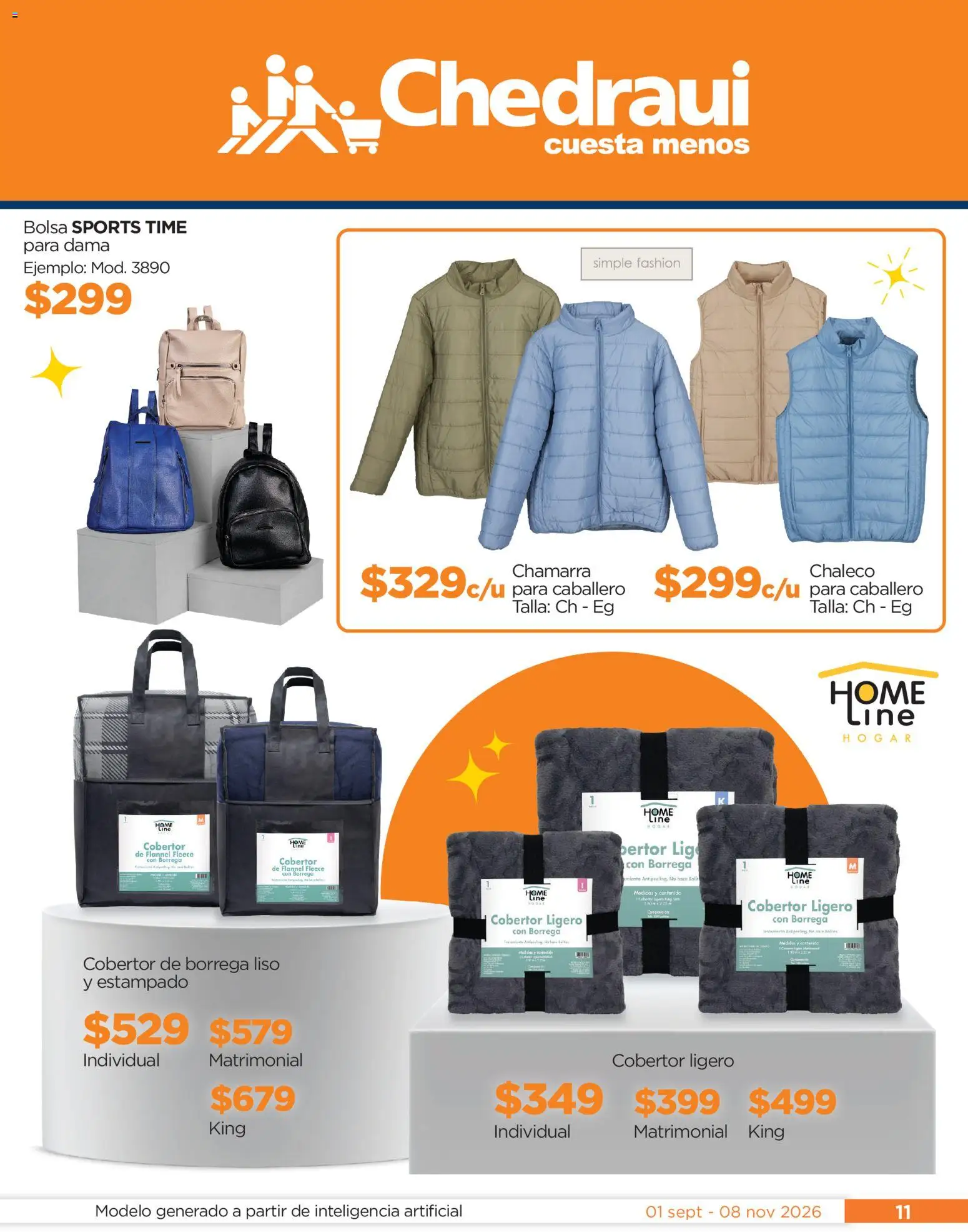 Nuevas ofertas de Chedraui válidas en toda la República Mexicana desde el 01/09/2026. ¡Encuentra las mejores ofertas en Chedraui folleto Llegan los porti ofertones! | Página: 11 | Productos: Chaleco, Cobertor, Bolsa, Chamarra