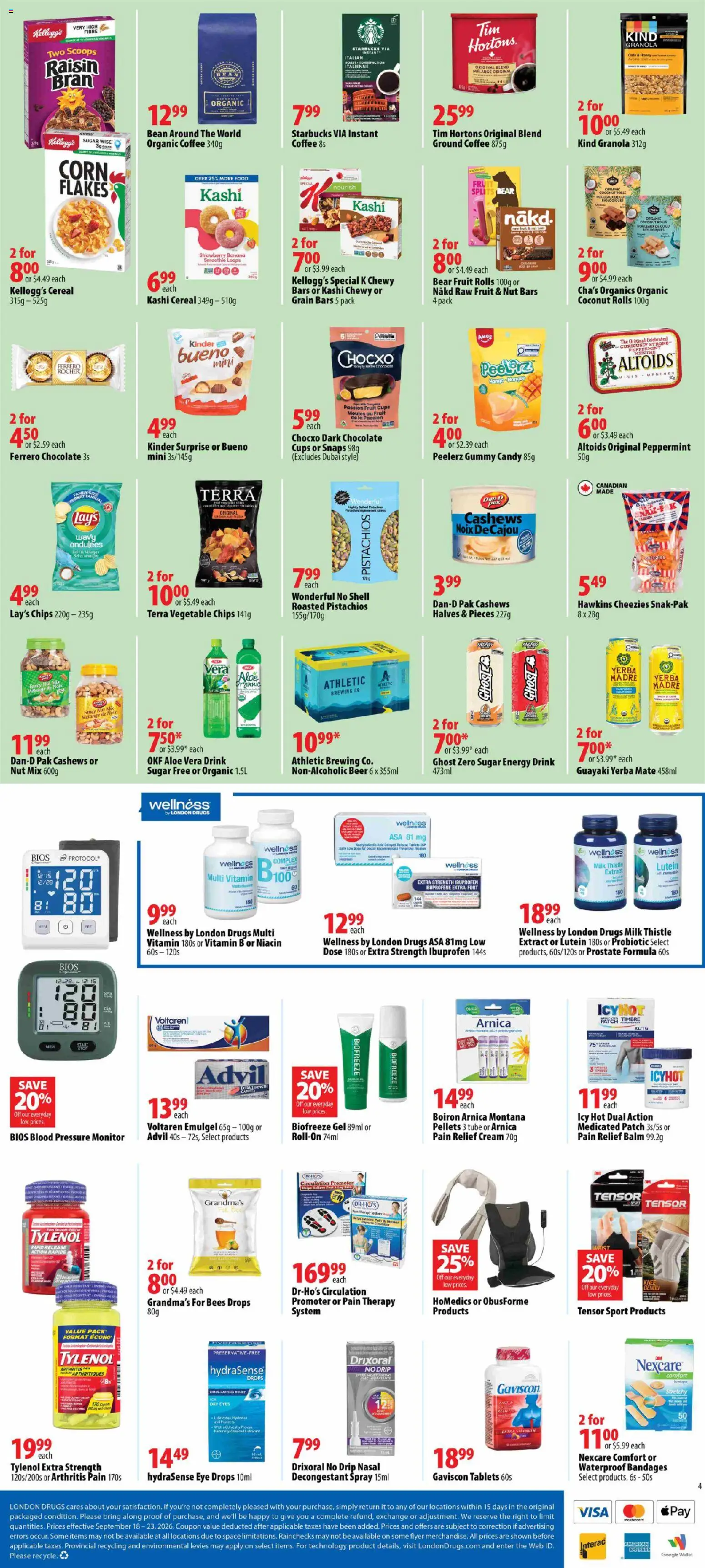 London Drugs flyer valid from Sep 18, 2026 | Page: 4 | Products: Aloe vera, Smoothie, Honey, Ground coffee