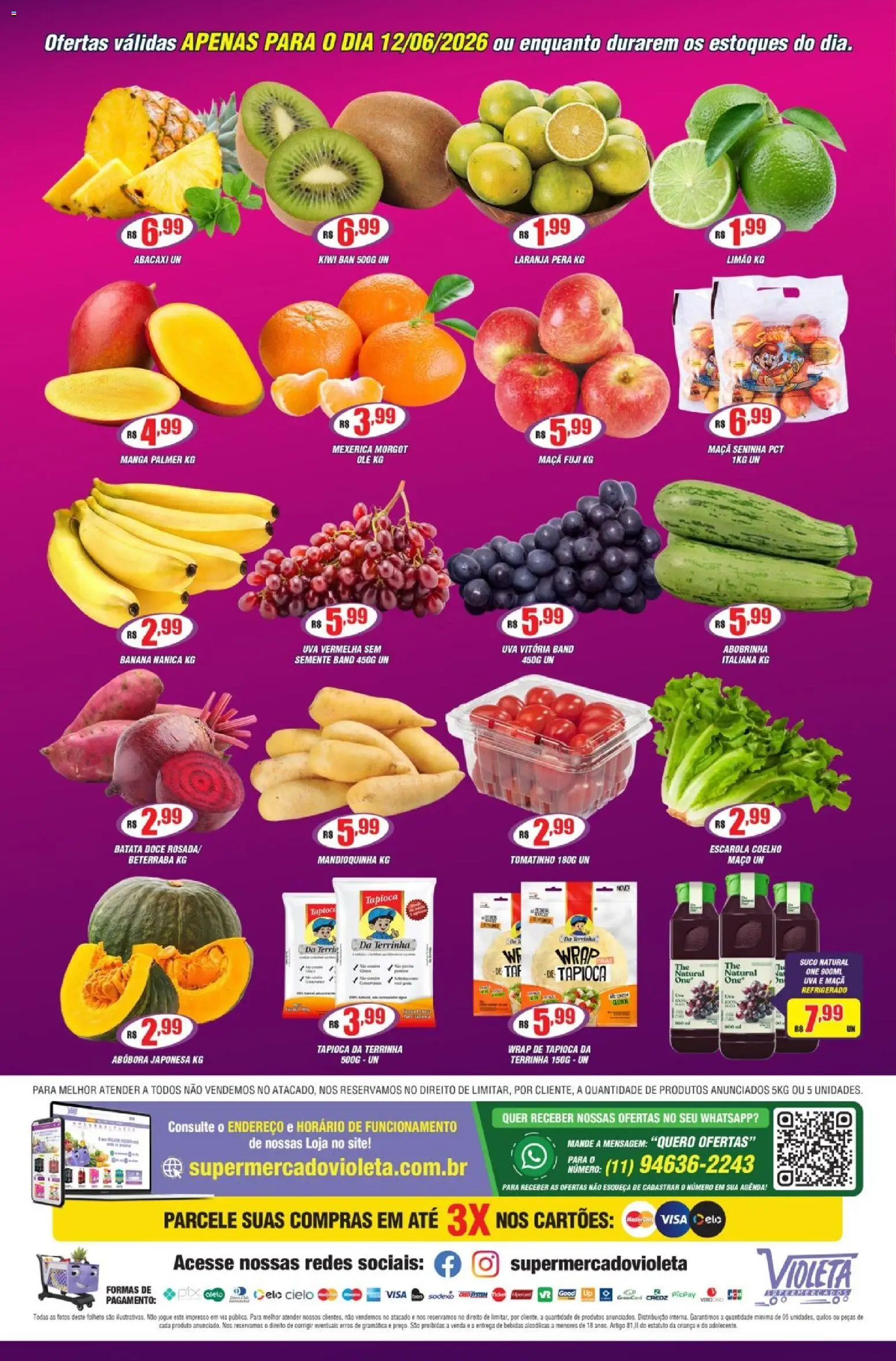 Violeta Supermercados Folheto - válido de 12.06.2026 | Página: 4 | Produtos: Mexerica, Beterraba, Mandioquinha, Abacaxi