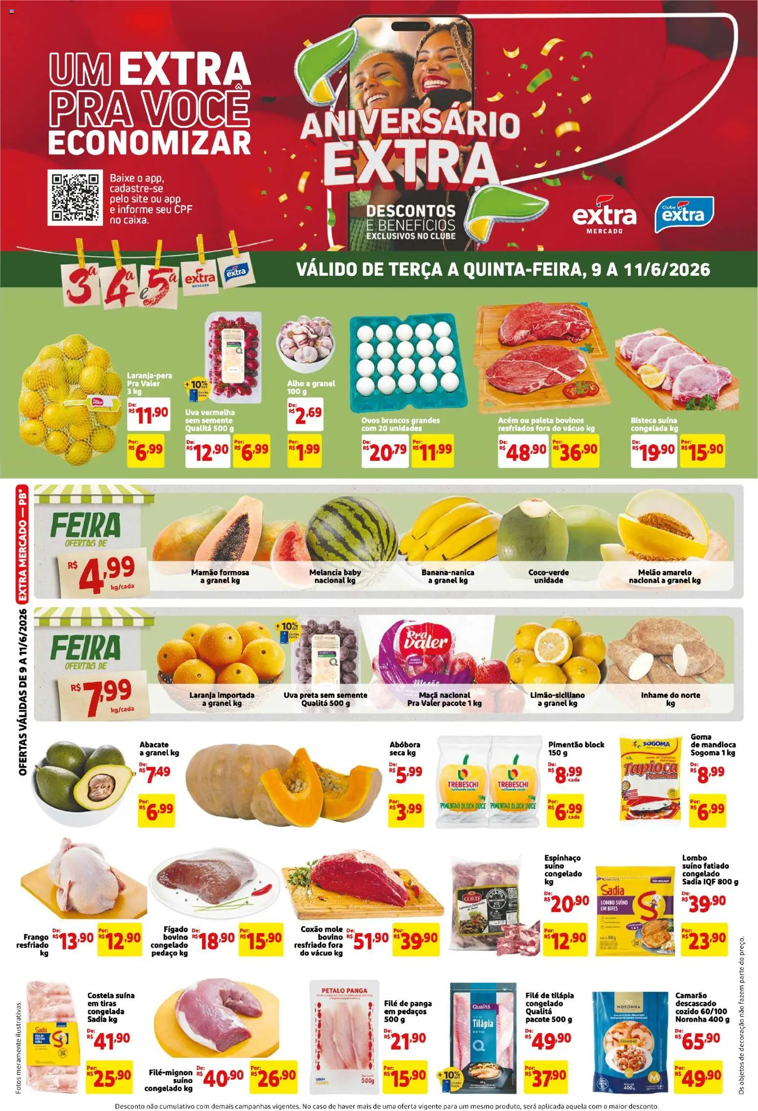 Extra Folheto - válido de 09.06.2026 | Página: 1 | Produtos: Melão, Camarão, Ovos, Tilápia