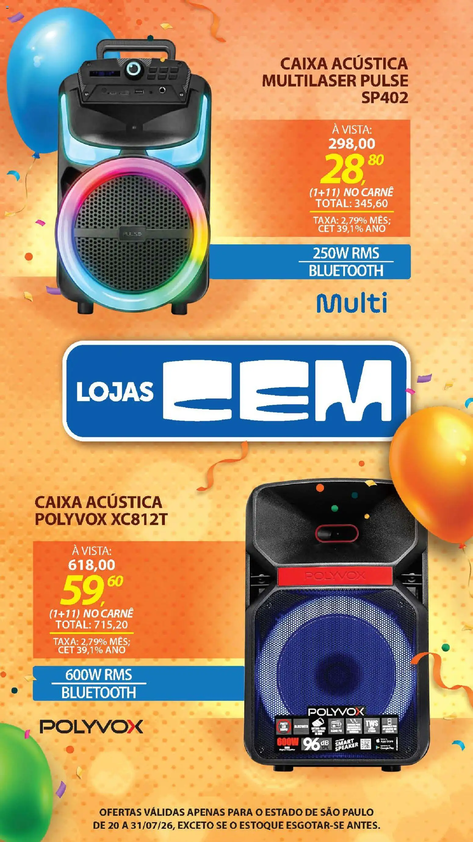 Lojas Cem Folheto - válido de 20/07/2026 | Página: 58 | Produtos: Caixa acústica, Caixa, Carne