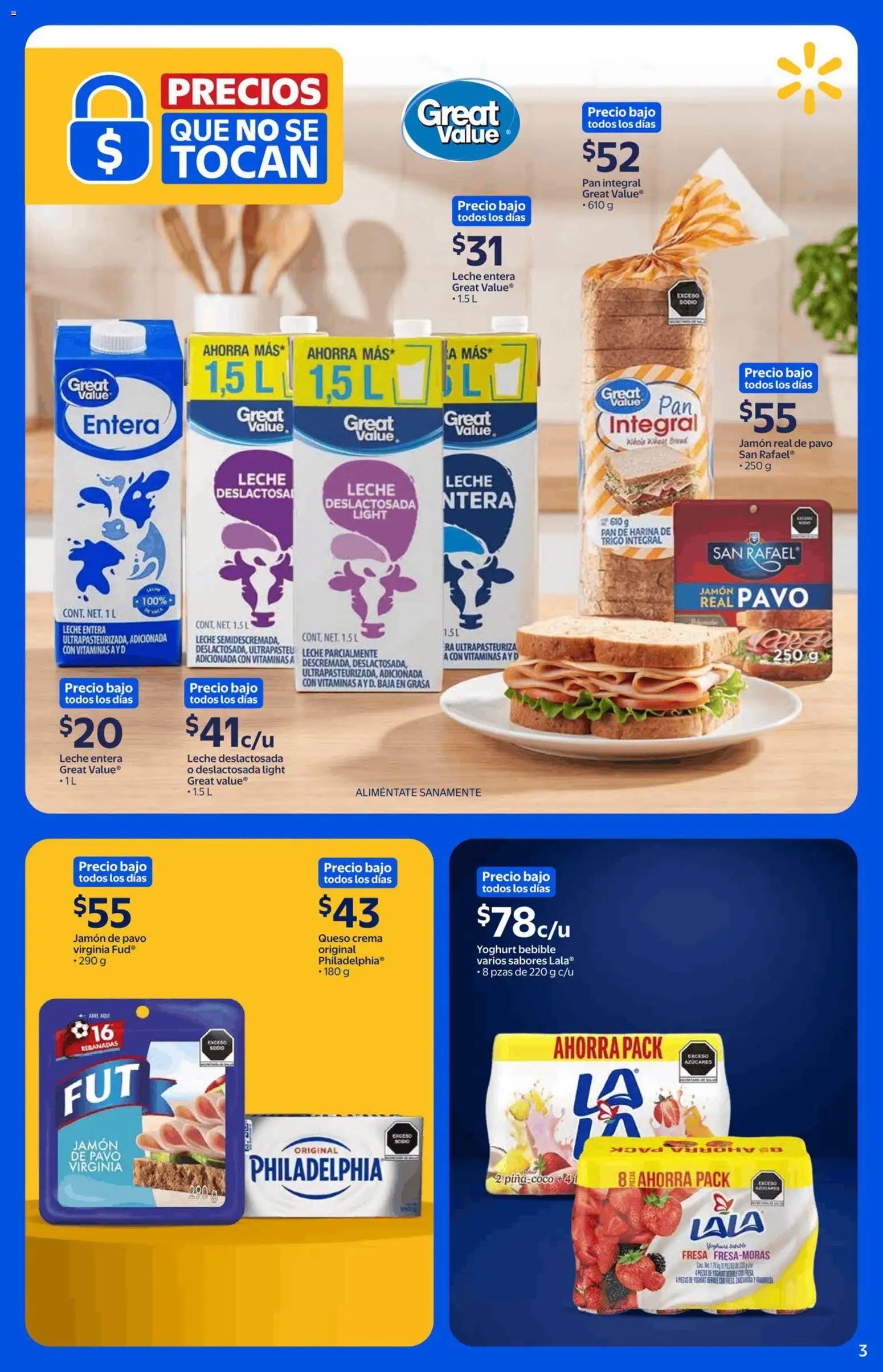 Nuevas ofertas de Walmart válidas en toda la República Mexicana desde el 21/09/2026. ¡Encuentra las mejores ofertas en Walmart folleto Precios que no se tocan! | Página: 3 | Productos: Harina, Leche, Pan, Jamón