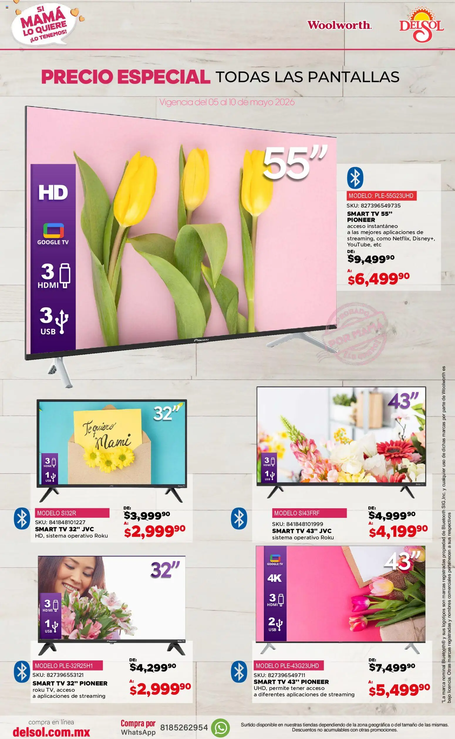 Nuevas ofertas de Del Sol y Woolworth válidas en toda la República Mexicana desde el 05.05.2026. ¡Encuentra las mejores ofertas en Del Sol y Woolworth catálogo! | Página: 2 | Productos: Usb, Pantallas