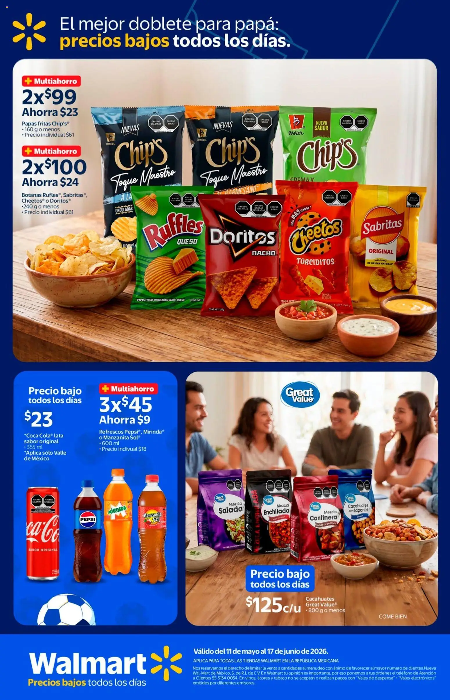 Nuevas ofertas de Walmart válidas en toda la República Mexicana desde el 11.05.2026. ¡Encuentra las mejores ofertas en  Walmart folleto El mejor doblete para papá! | Página: 16 | Productos: Papa, Queso, Papas fritas, Teléfono