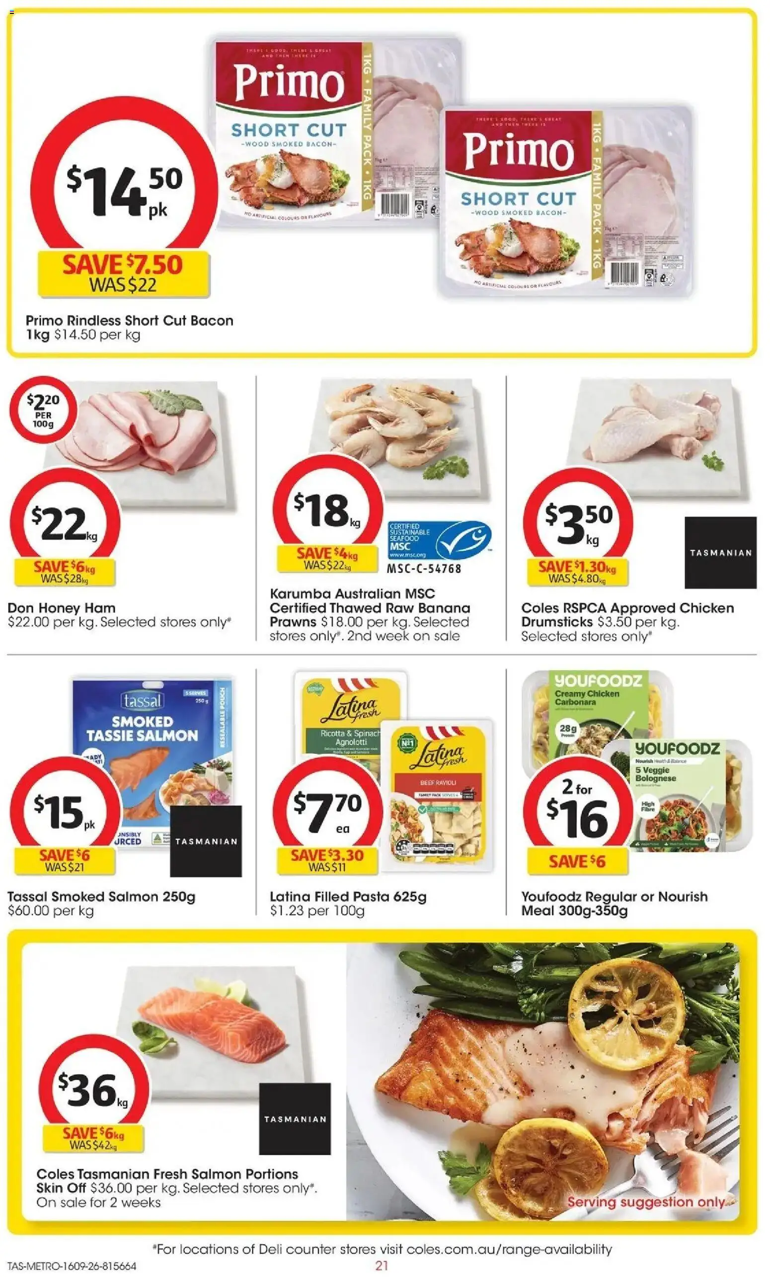 Coles catalogue - valid from 16/09/2026 | Page: 21 | Products: Ham, Pasta, Ricotta, Smoked salmon
