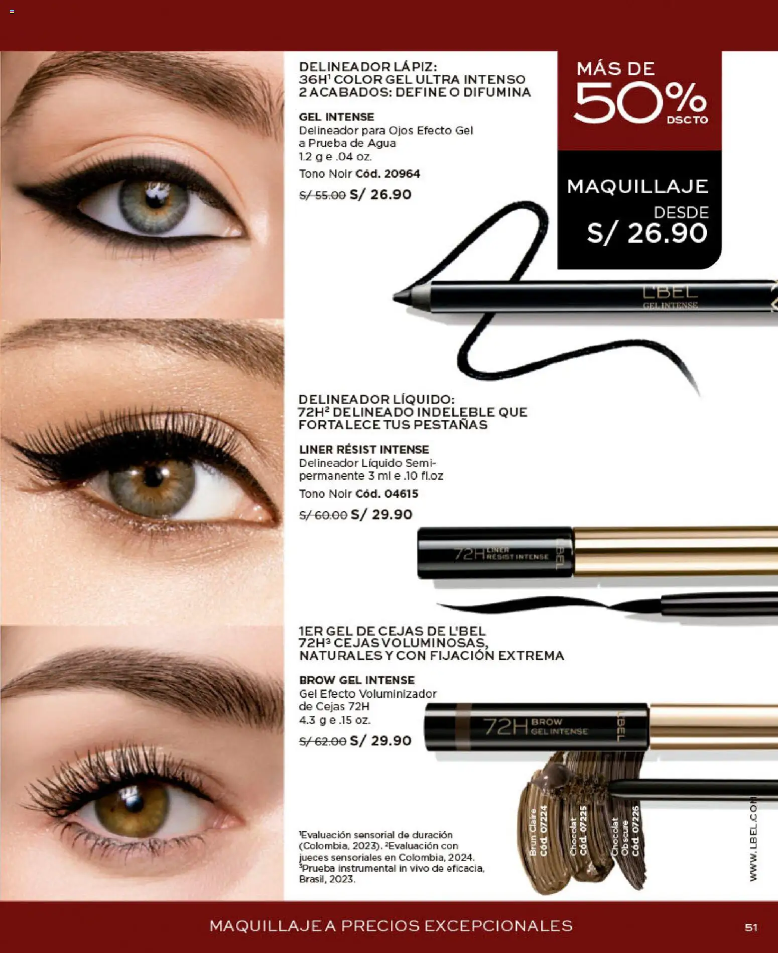 Catálogo L'Bel válido desde 09/09/2026 | Página: 51 | Productos: Delineador, Agua, Maquillaje
