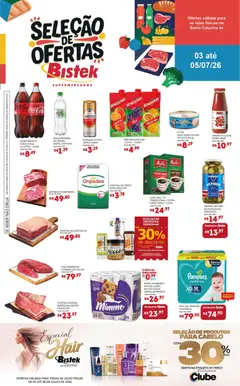 Bistek Supermercados ofertas Seleção - Pré-Visualização do folheto da loja Bistek Supermercados, válido de 03/07/2026 | Página: 1 | Produtos: Fralda pampers, Farinha de trigo, Filé mignon, Açúcar