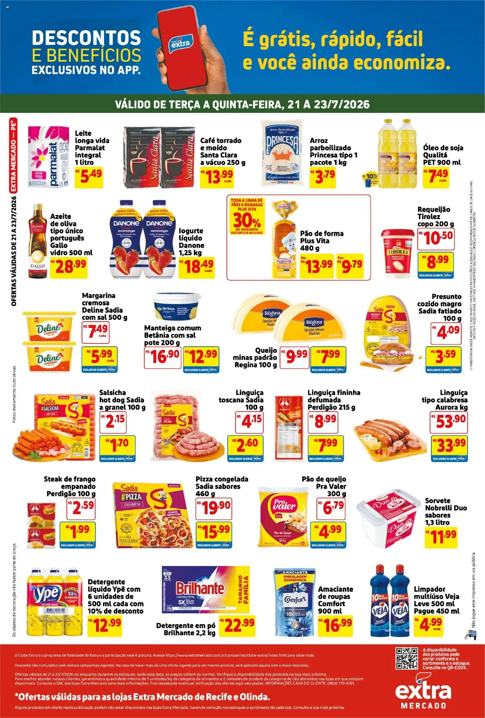 Extra Folheto - válido de 21/07/2026 | Página: 2 | Produtos: Pó, Linguiça, Óleo, Margarina