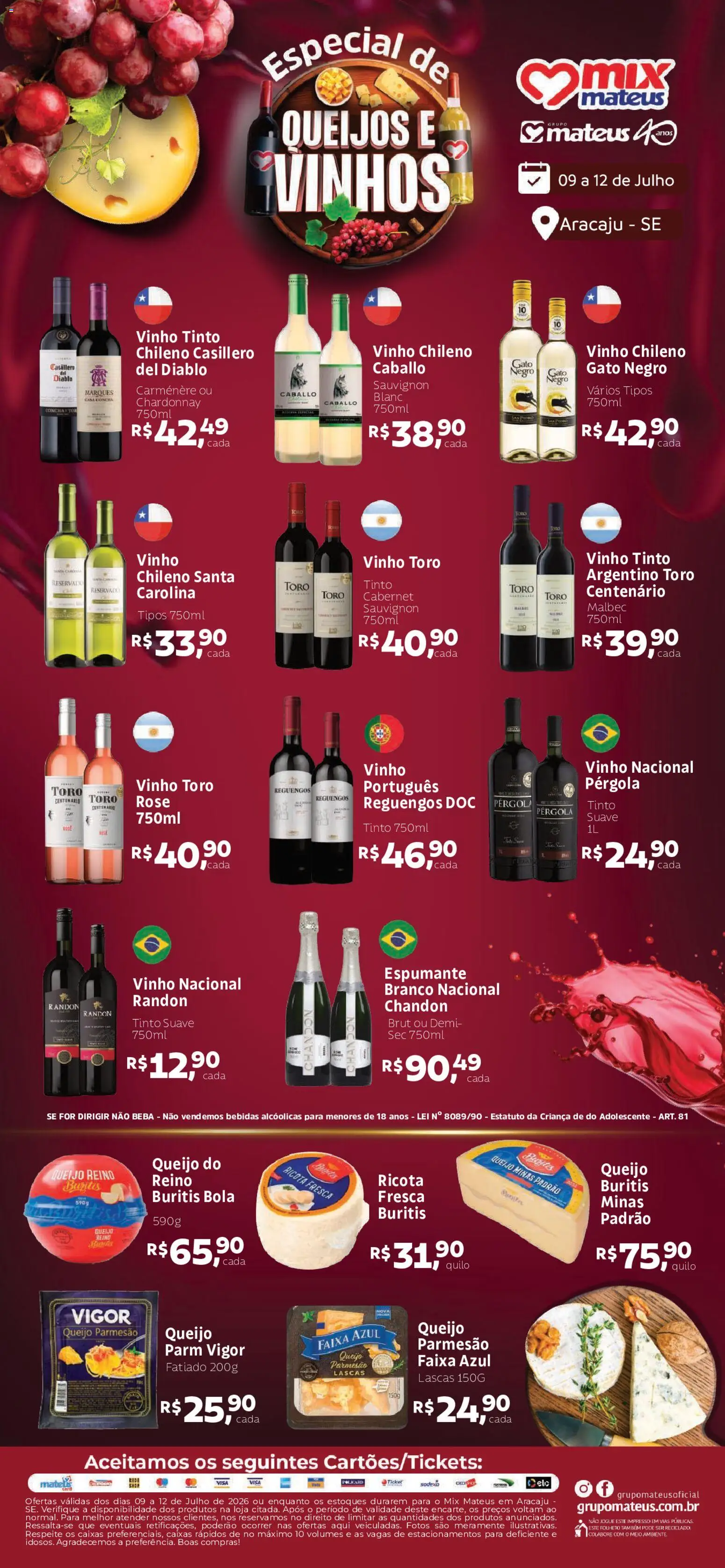 Mateus Folheto - válido de 09/07/2026 | Página: 1 | Produtos: Queijo, Parmesão, Ricota, Queijo parmesão