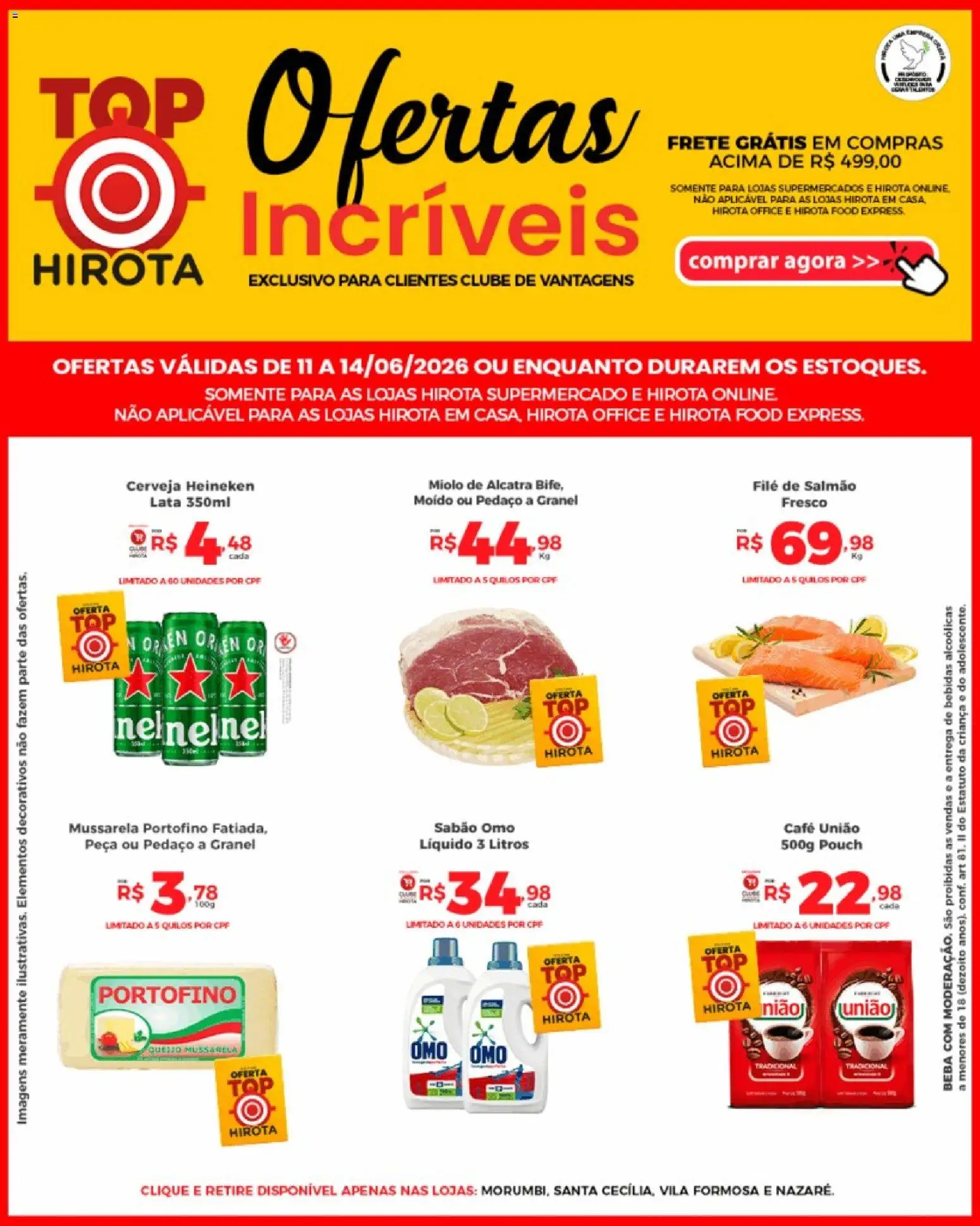 Hirota Food Folheto - válido de 11.06.2026 | Página: 1 | Produtos: Salmão, Alcatra, Café, Mussarela