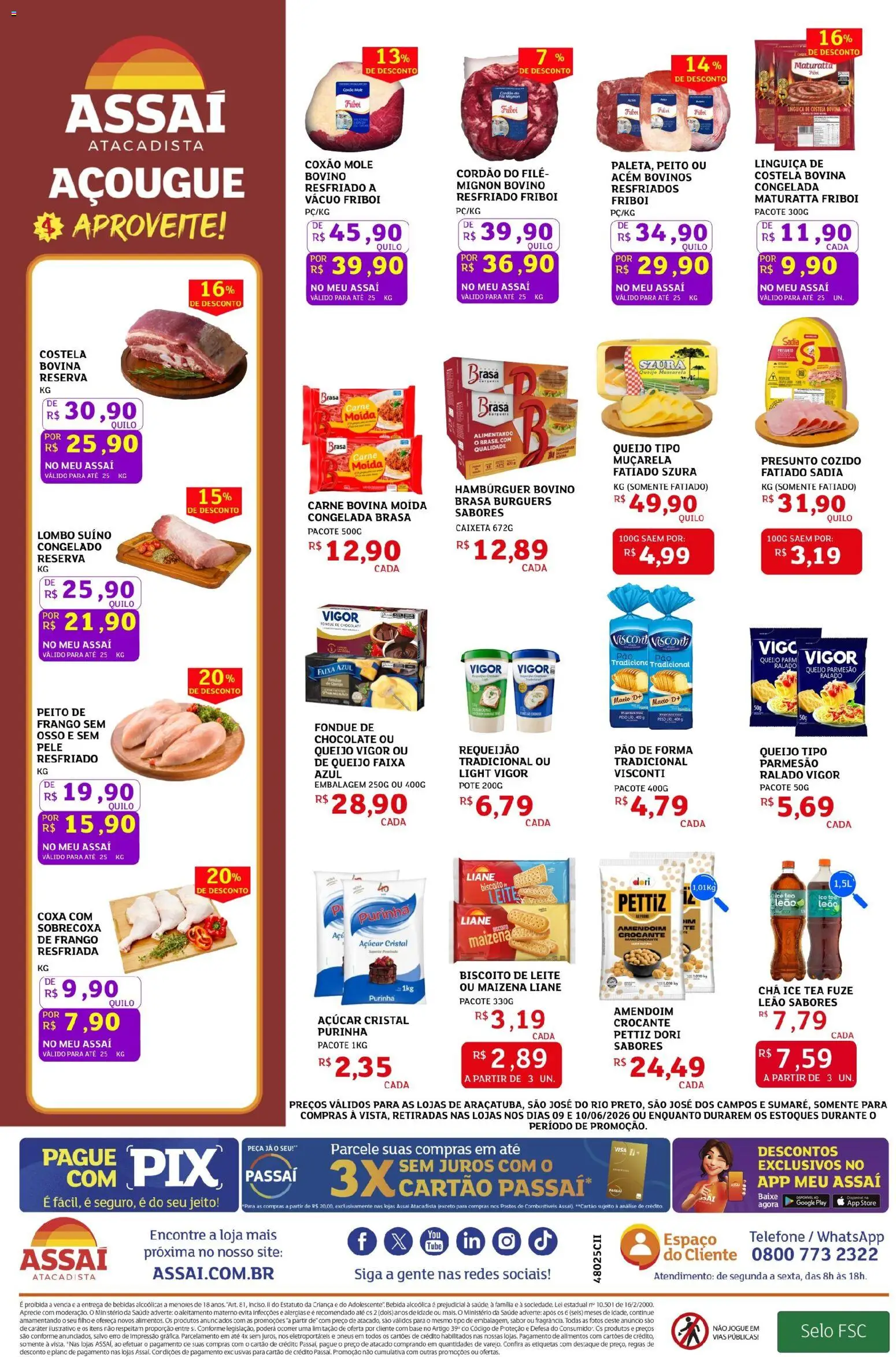 Assaí Atacadista Folheto - válido de 09.06.2026 | Página: 2 | Produtos: Filé mignon, Pão, Pão de forma, Hambúrguer