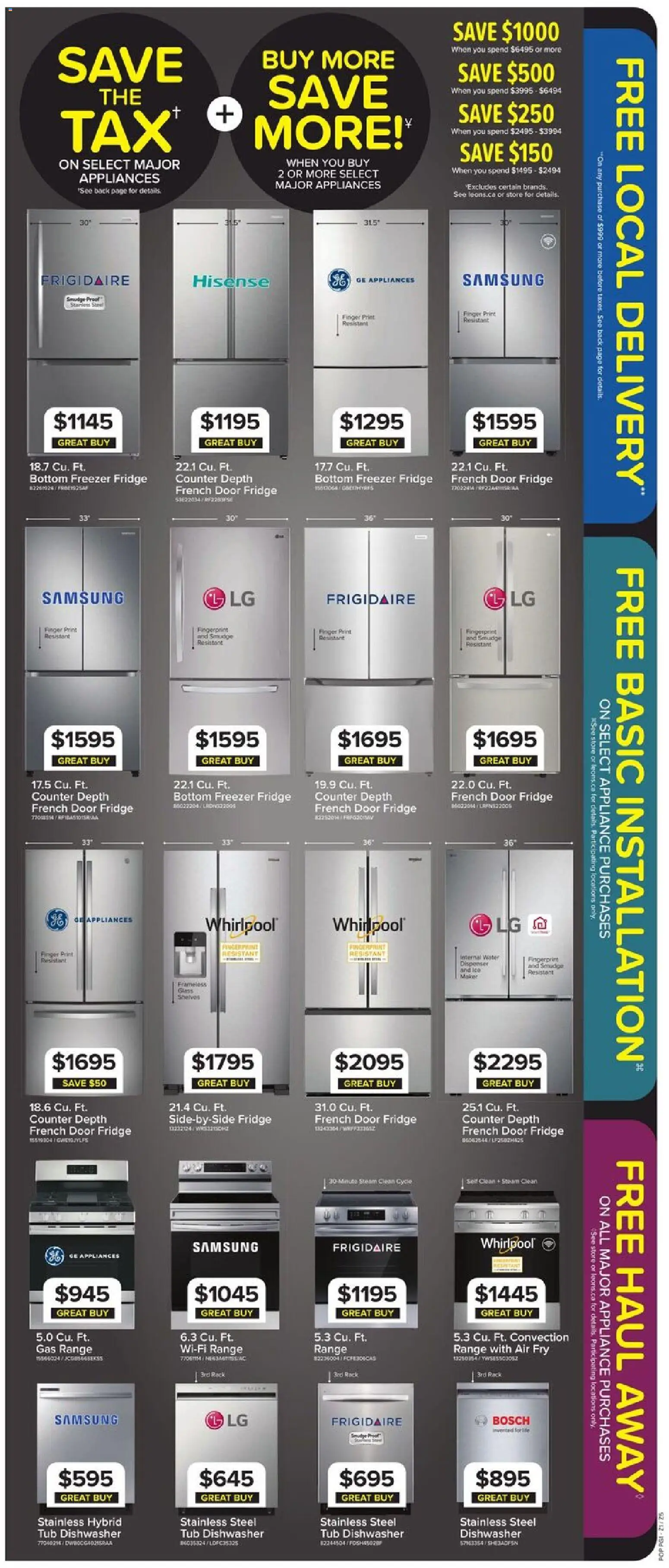 Leon's flyer valid from Sep 10, 2026 | Page: 5 | Products: Water, Freezer, Dishwasher, Door