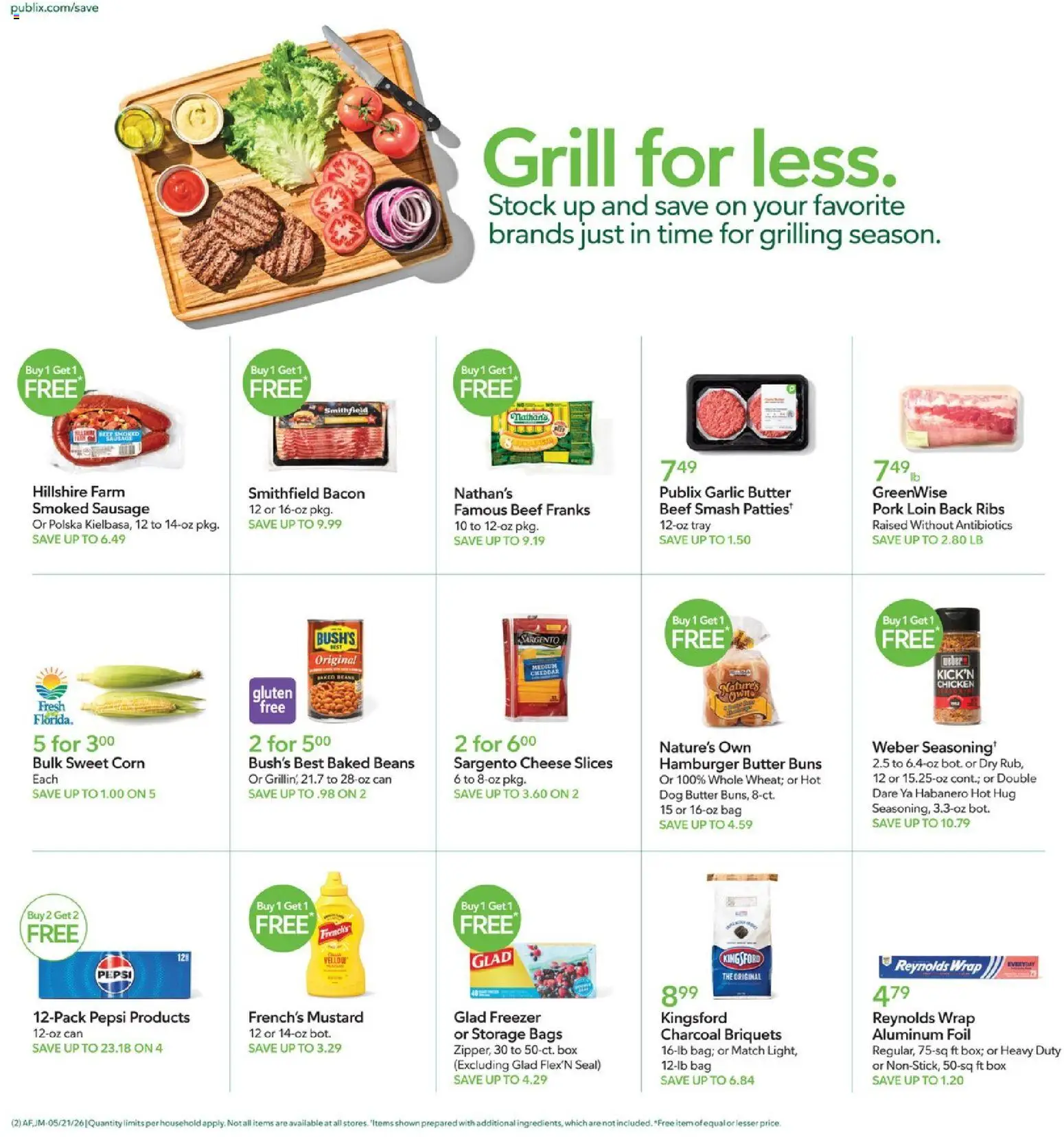Publix Weekly Ad - valid from 20.05.2026 | Page: 2 | Products: Butter, Beef, Sausage, Bag