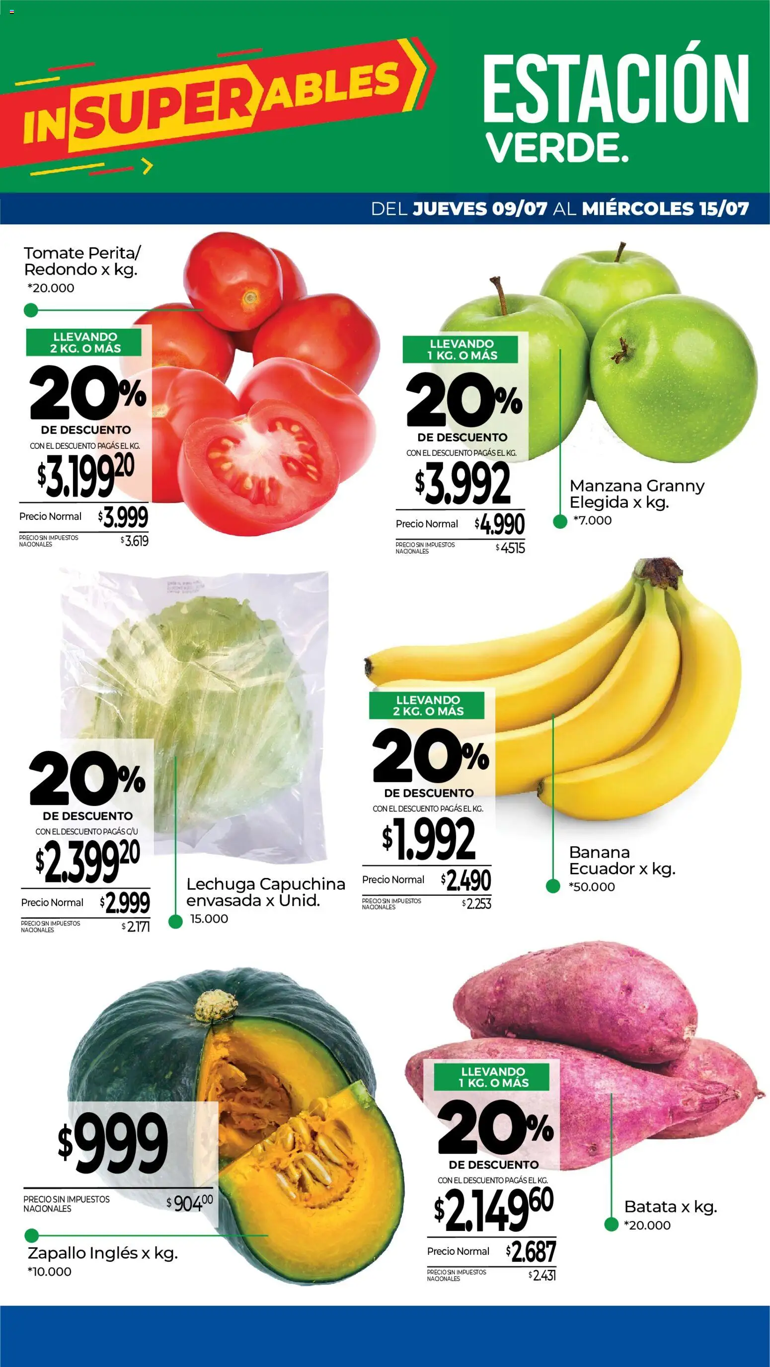 La Anonima catálogo │ válido desde el 09/07/2026 | Página: 7 | Productos: Banana, Zapallo, Batata, Lechuga
