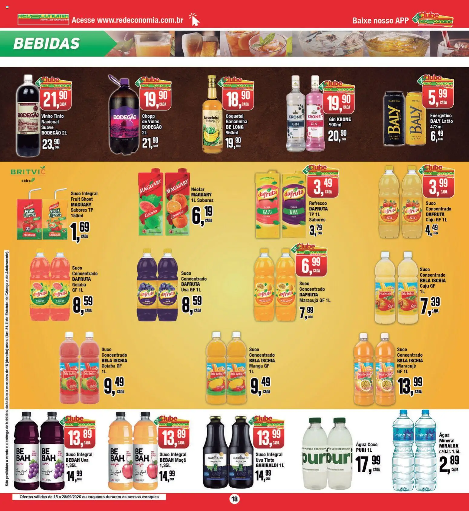 RedEconomia Folheto - válido de 28/09/2026 | Página: 18 | Produtos: Goiaba, Maracujá, Bebidas, Base