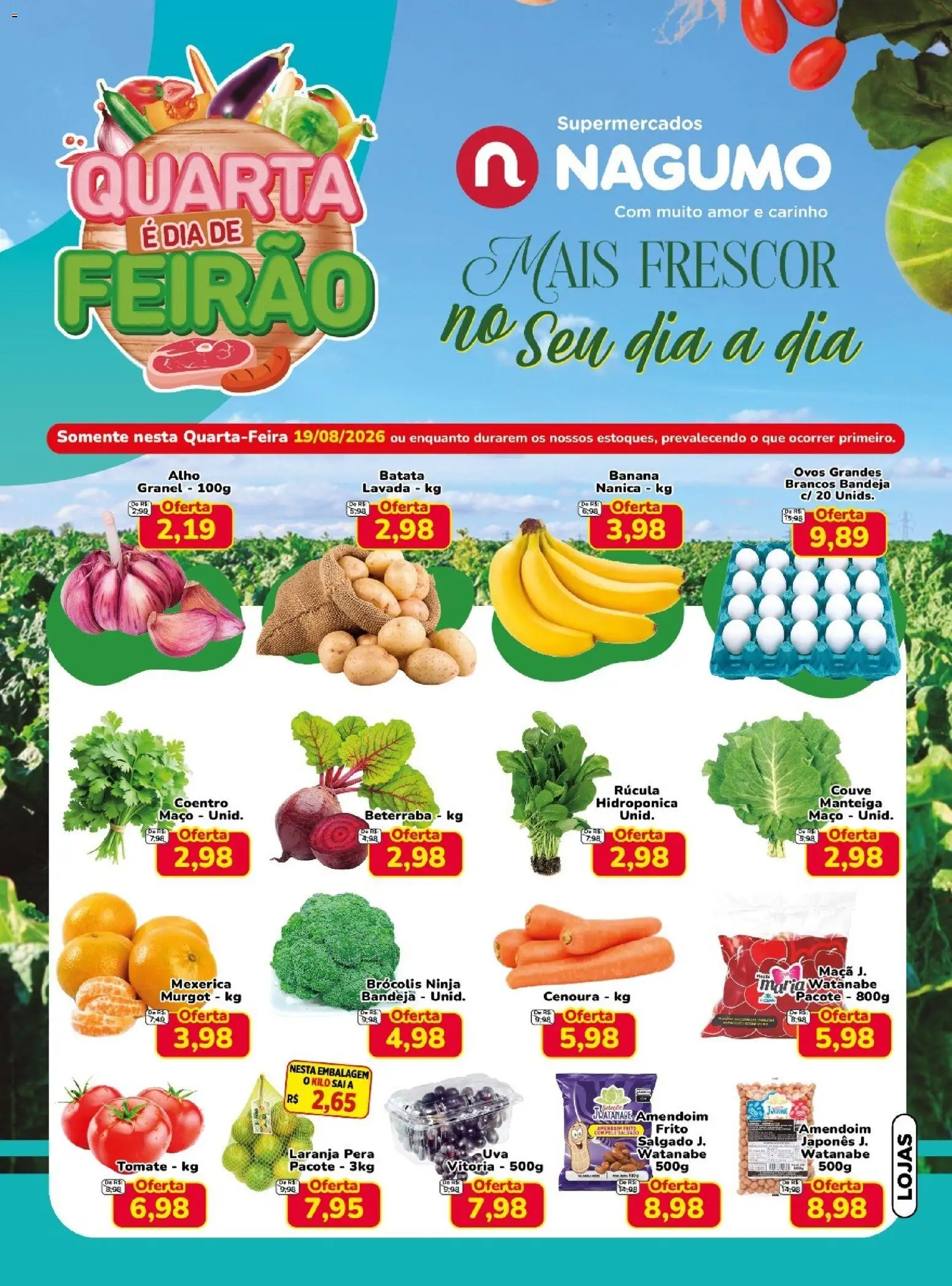 Nagumo Folheto - válido de 19/08/2026 | Página: 1 | Produtos: Alho, Rúcula, Bandeja, Batata
