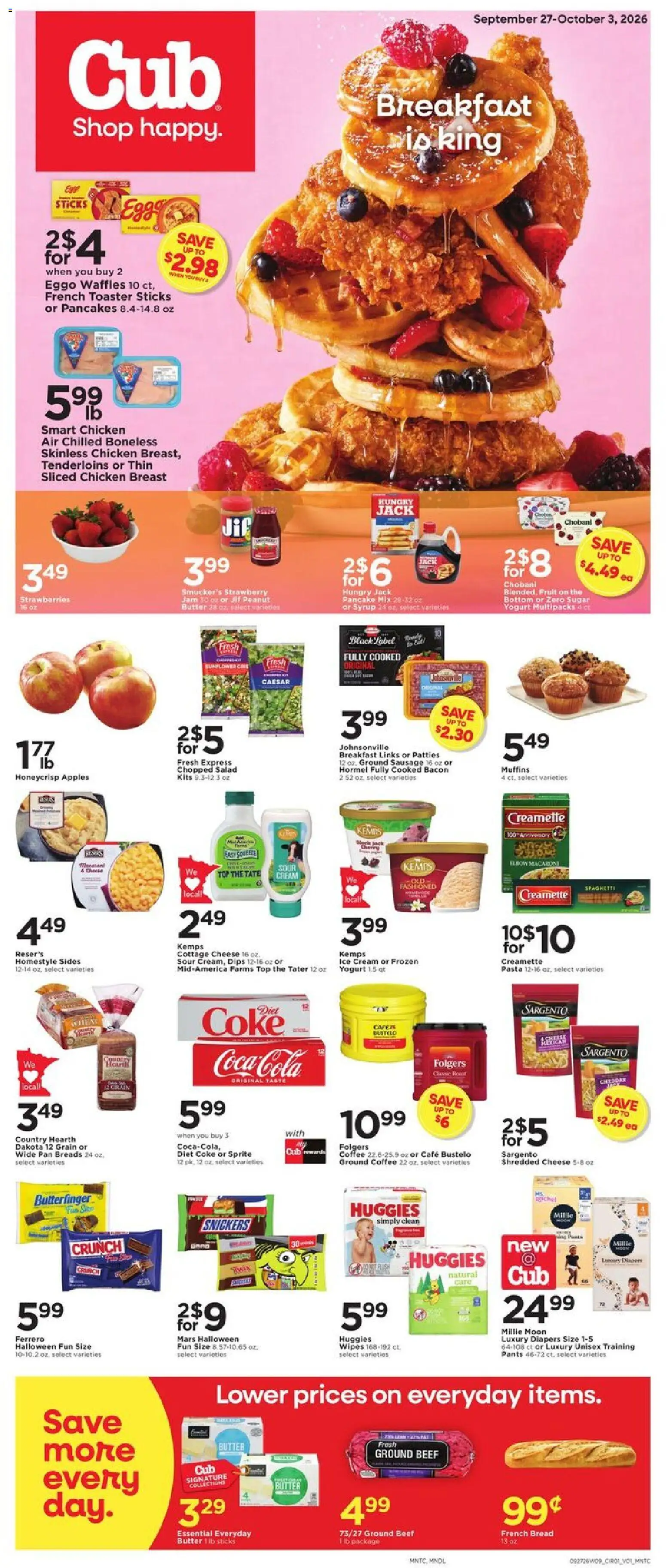 Cub Foods Weekly Ad - valid from 09/27/2026 | Page: 1 | Products: Cheese, Bacon, Ice cream, Ground coffee