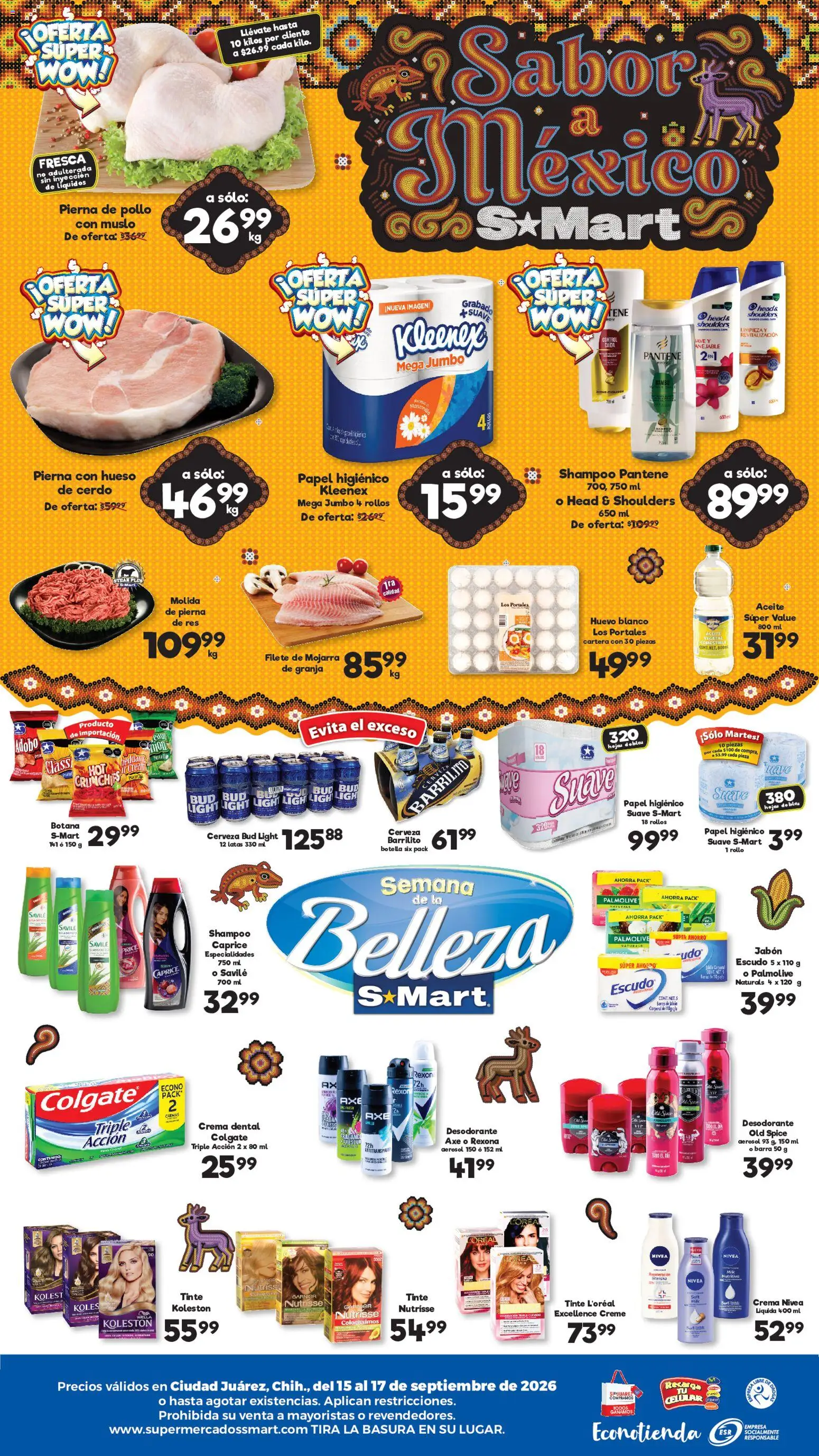 Nuevas ofertas de S-Mart válidas en toda la República Mexicana desde el 15/09/2026. ¡Encuentra las mejores ofertas en S-Mart folleto Juárez! | Página: 2 | Productos: Desodorante, Pollo, Barra, Botella