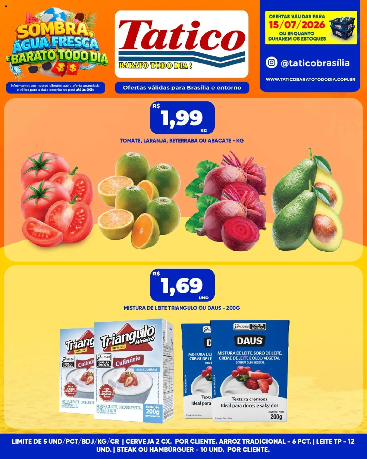 Tatico Folheto - válido de 16/07/2026 | Página: 20 | Produtos: Leite, Cerveja, Arroz, Hambúrguer