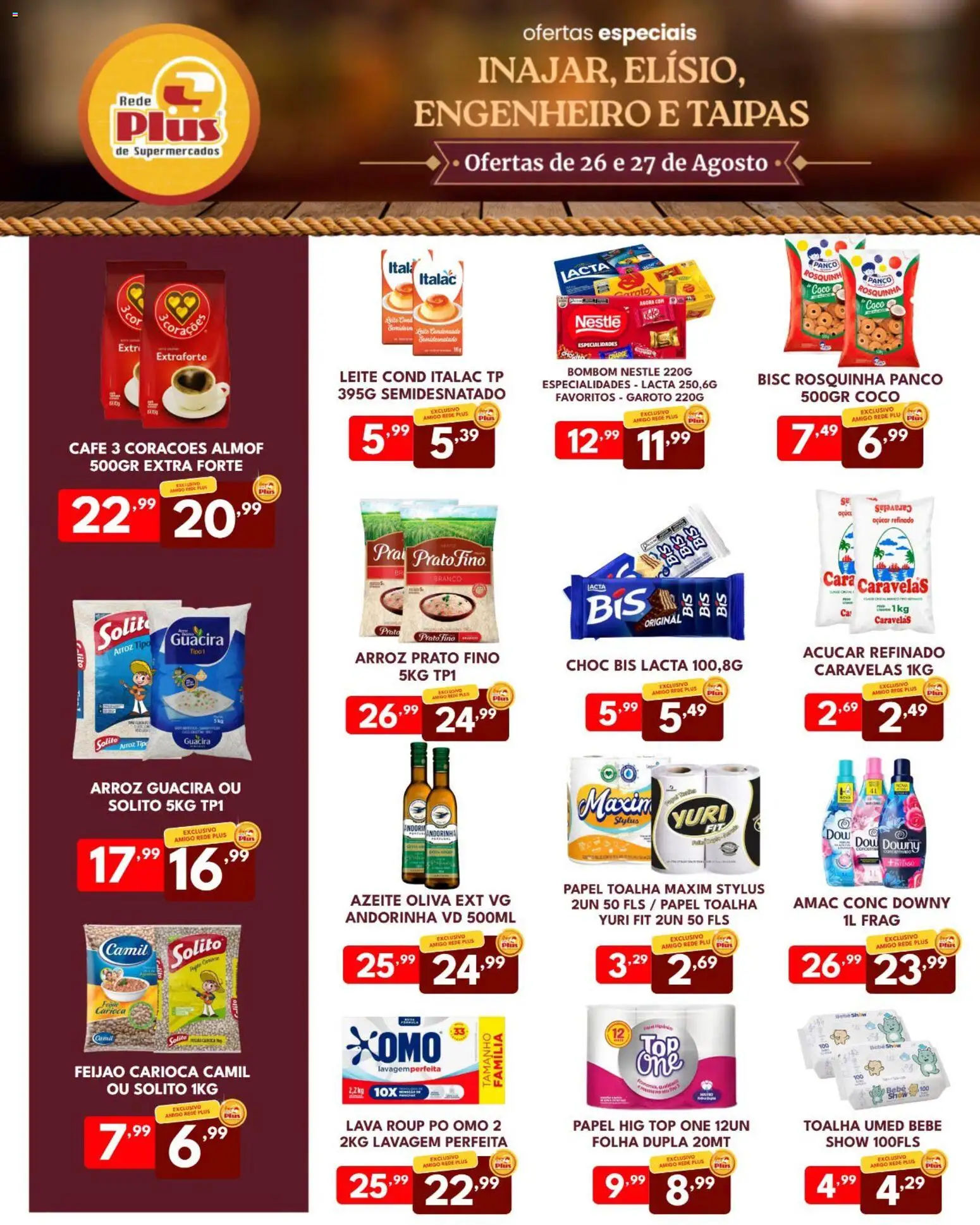 Rede Plus Supermercados Folheto - válido de 26/08/2026 | Página: 1 | Produtos: Pó, Açúcar, Rosquinha, Azeite