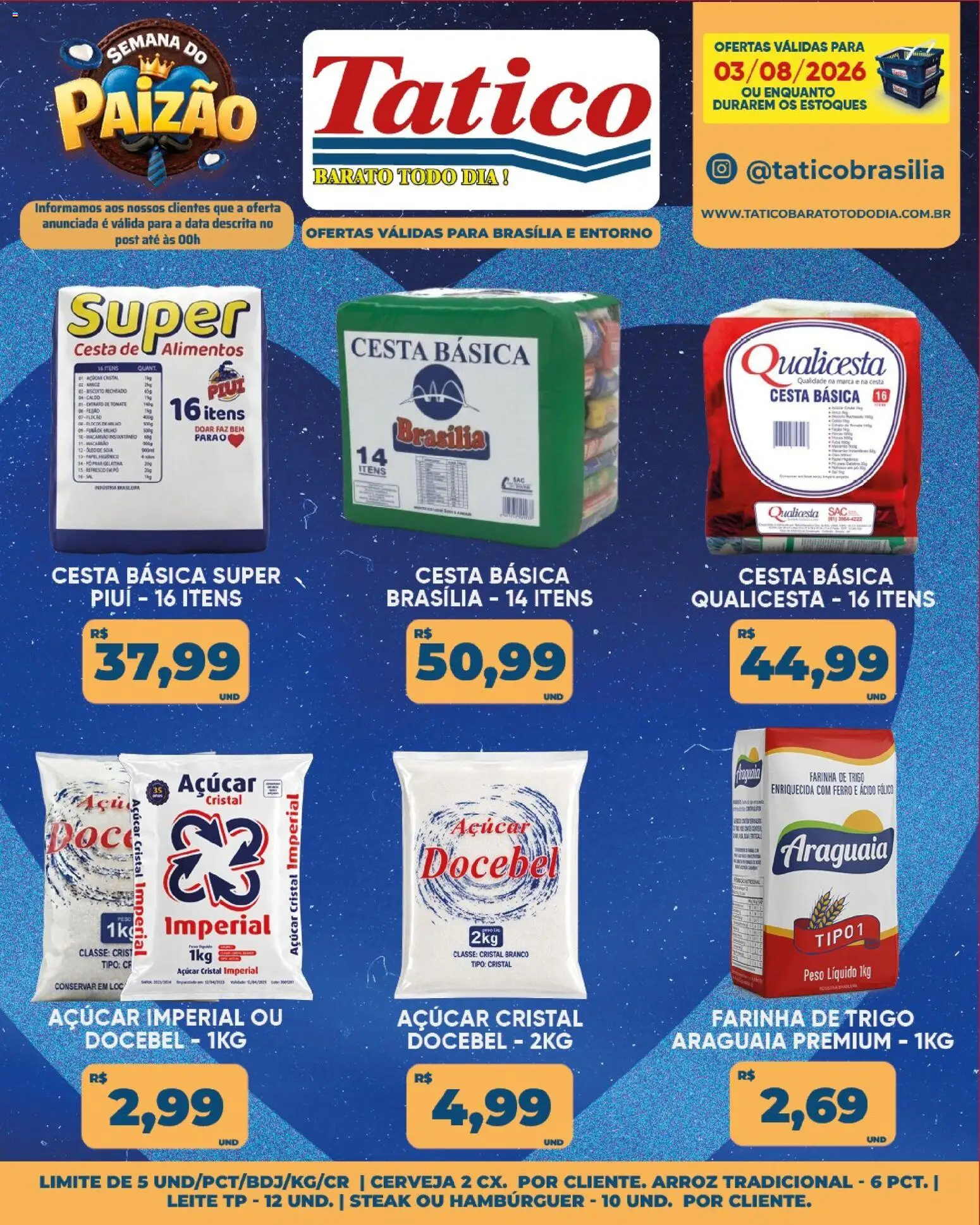 Tatico Folheto - válido de 03/08/2026 | Página: 16 | Produtos: Ferro, Farinha de trigo, Leite, Hambúrguer