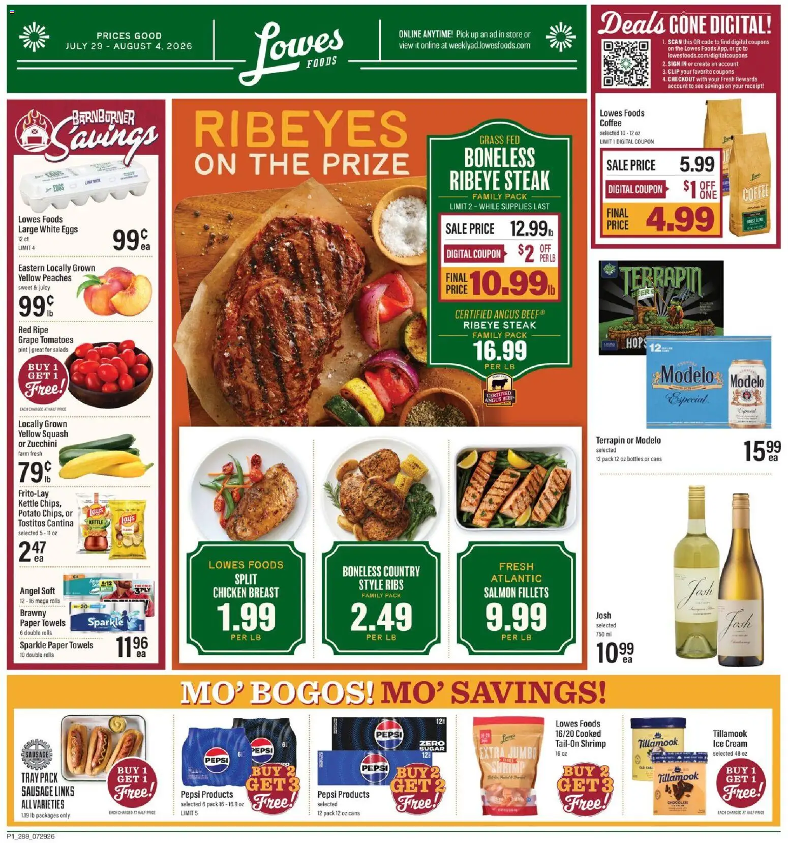 Lowes Foods Weekly Ad - GA - valid from 07/29/2026 | Page: 1 | Products: Peaches, Tomatoes, Cream, Sausage