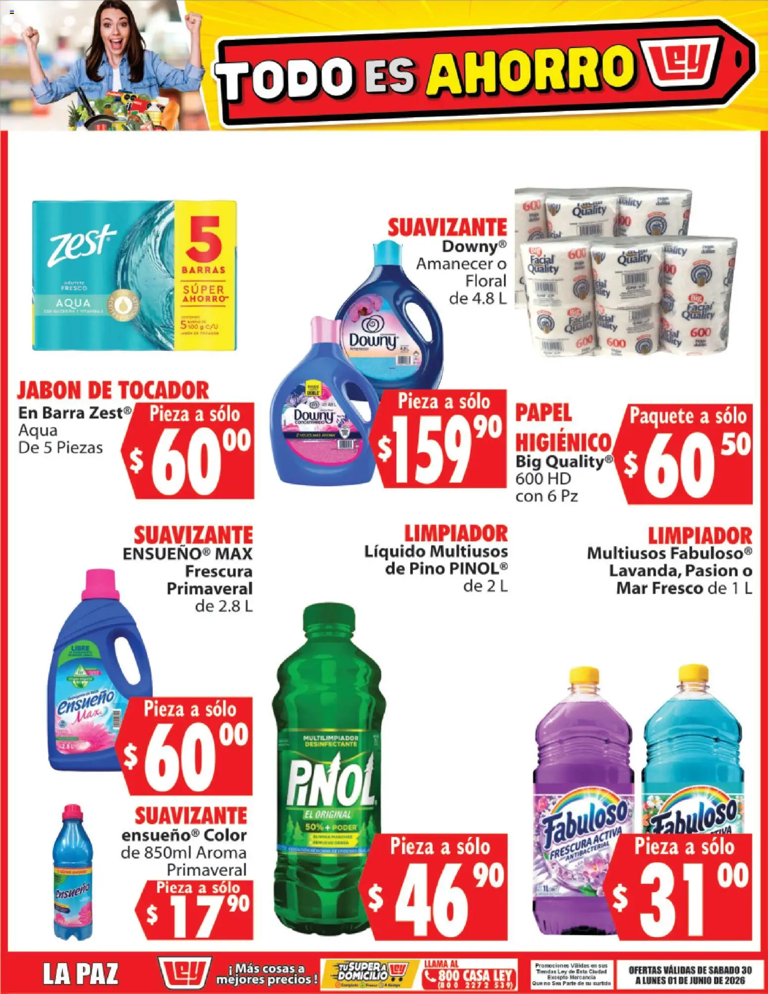 Nuevas ofertas de Casa Ley válidas en toda la República Mexicana desde el 30.05.2026. ¡Encuentra las mejores ofertas en Casa Ley folleto Todo es ahorro! | Página: 8 | Productos: Suavizante, Limpiador, Barra, Jabón