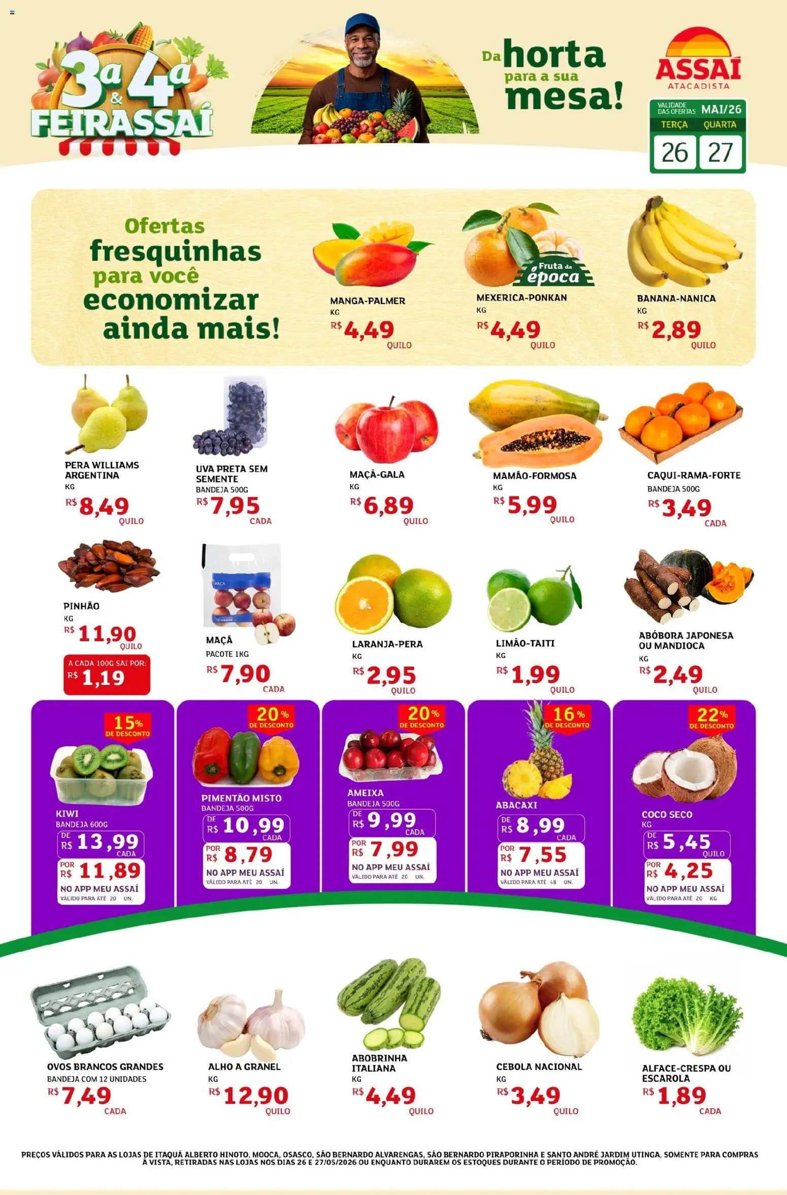 Assaí Atacadista Folheto - válido de 26.05.2026 | Página: 1 | Produtos: Pera, Mesa, Ovos, Kiwi