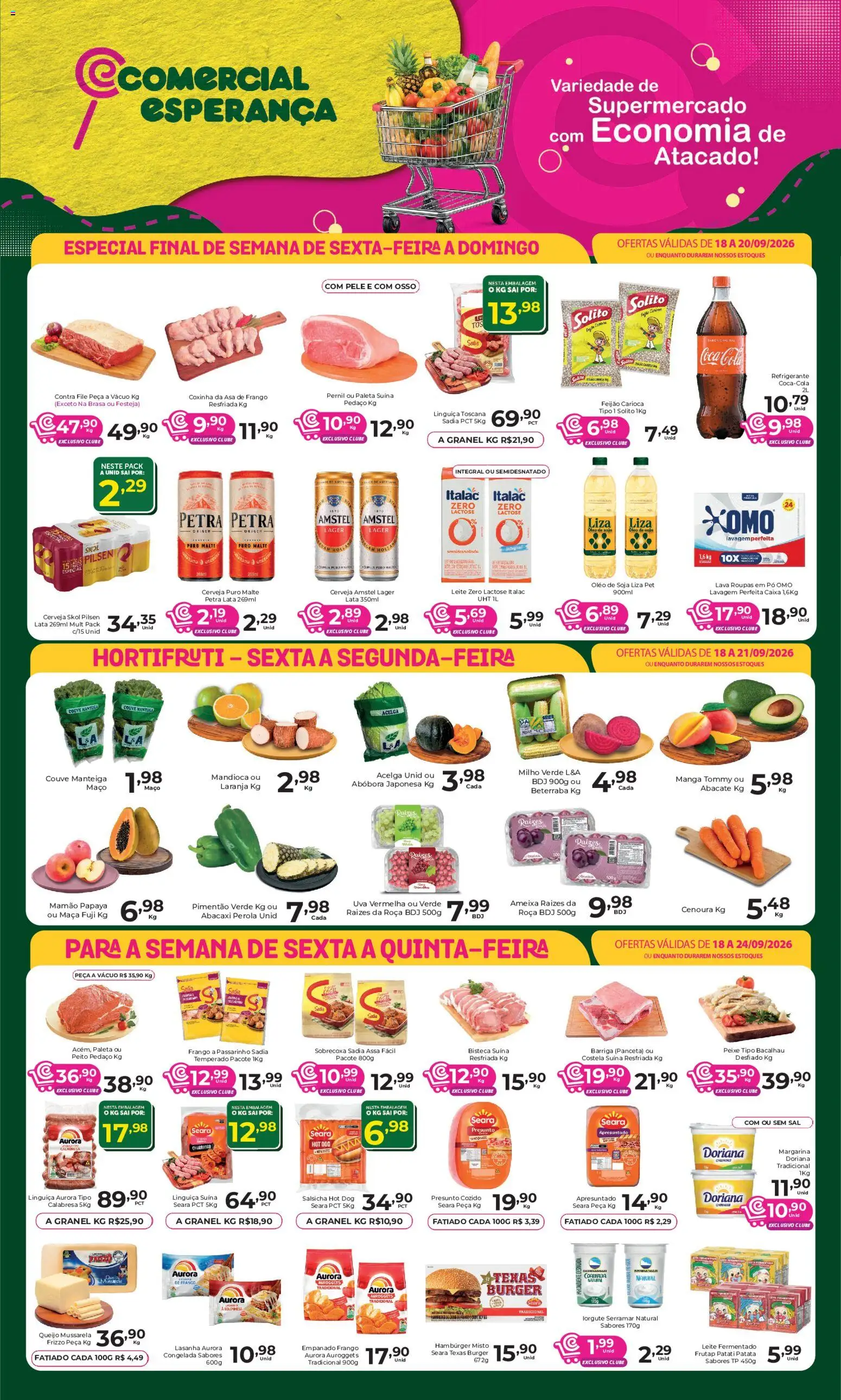 Comercial Esperança Folheto - válido de 18/09/2026 | Página: 1 | Produtos: Salsicha, Óleo, Roupas, Mussarela