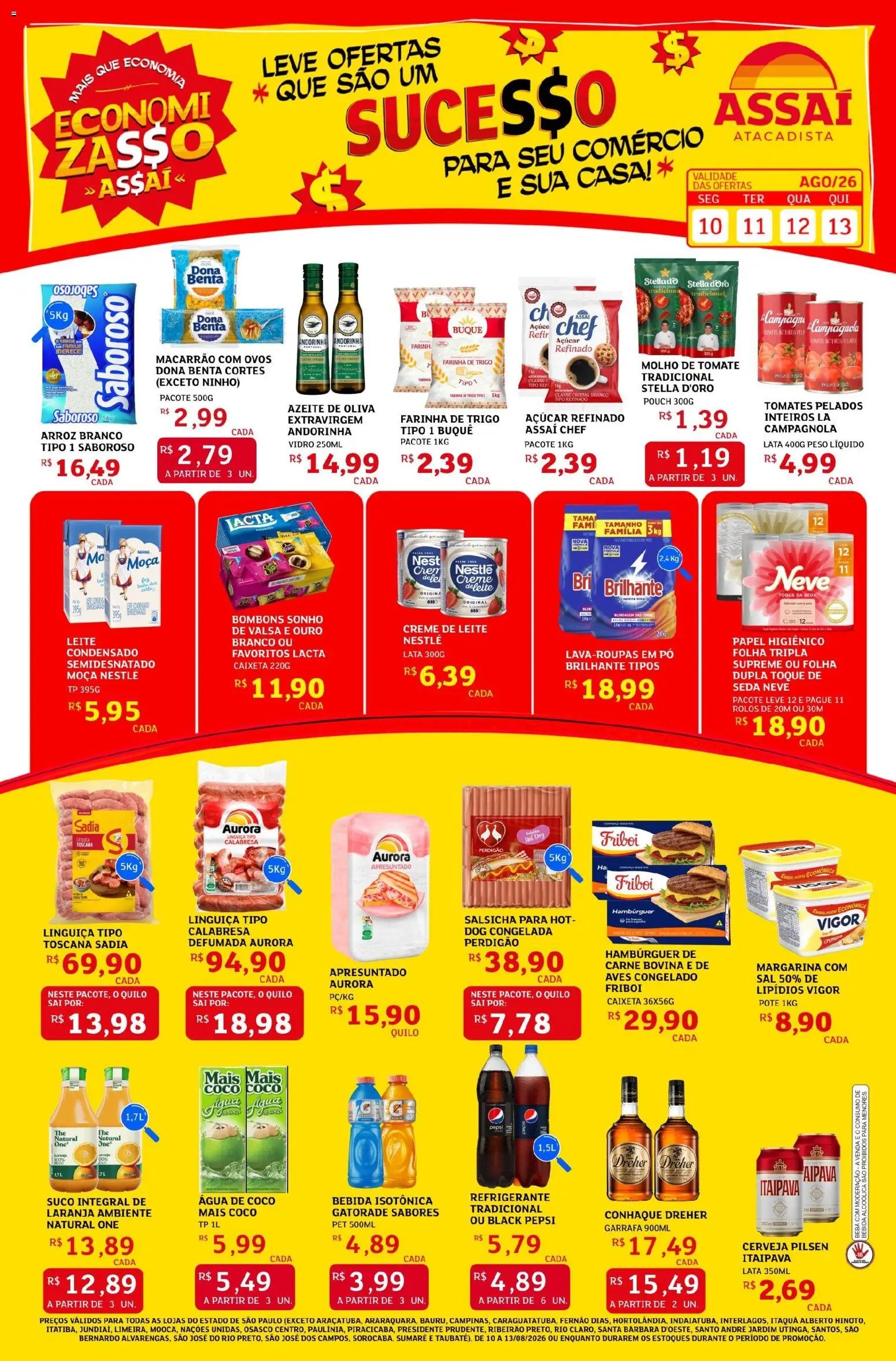 Assaí Atacadista Folheto - válido de 10/08/2026 | Página: 1 | Produtos: Tomate, Linguiça, Carne, Azeite