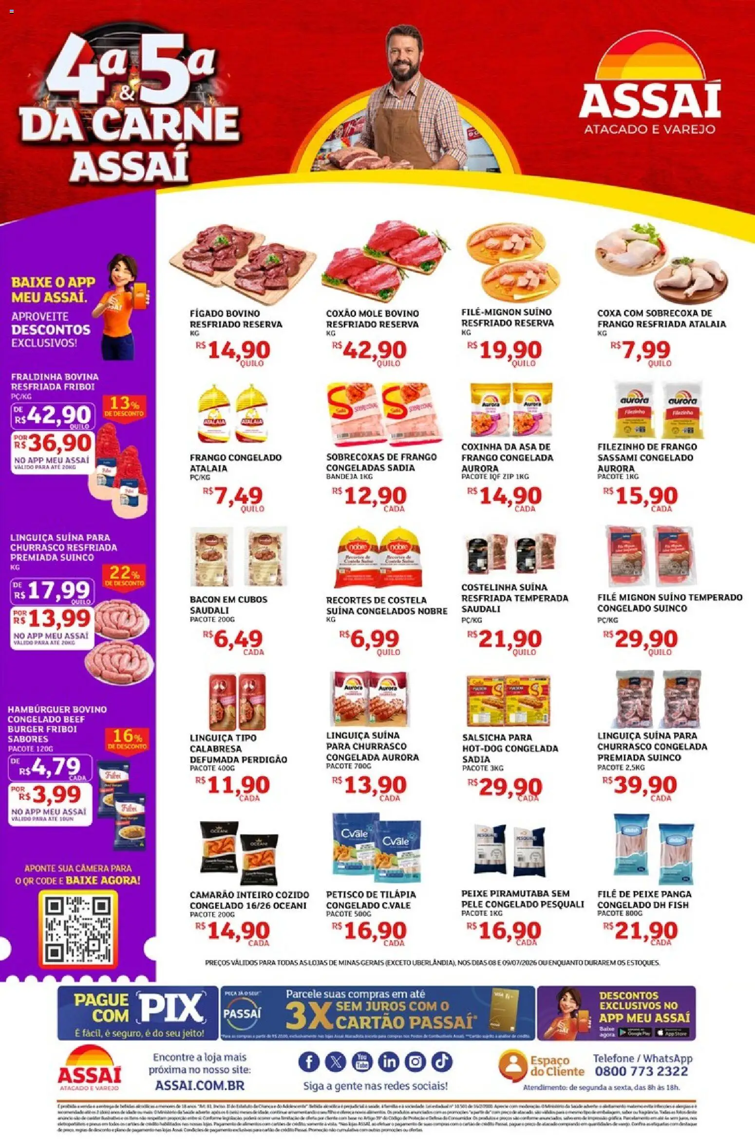 Assaí Atacadista Folheto - válido de 08/07/2026 | Página: 2 | Produtos: Salsicha, Peixe, Carne, Frango