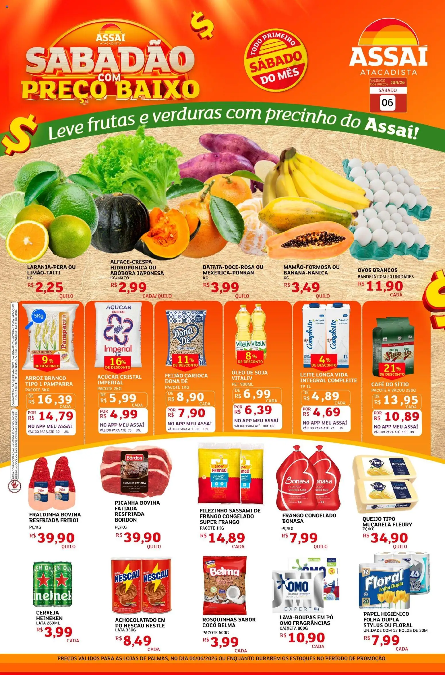 Assaí Atacadista Folheto - válido de 06.06.2026 | Página: 1 | Produtos: Muçarela, Baixo, Bebida, Frango