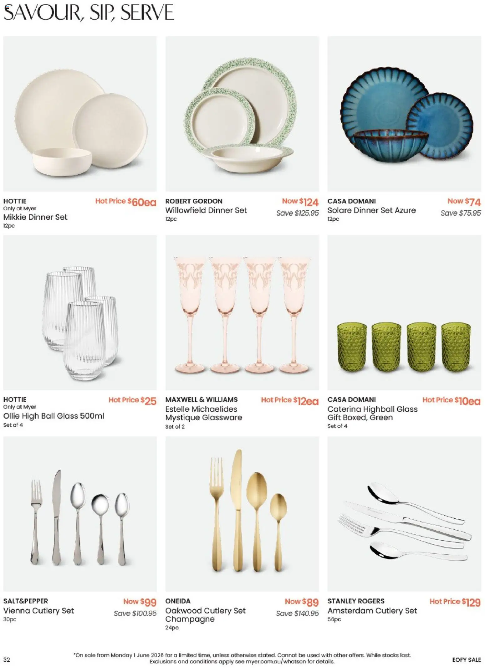 Myer catalogue - valid from 01.06.2026 | Page: 32 | Products: Cutlery, Dinner set, Glassware