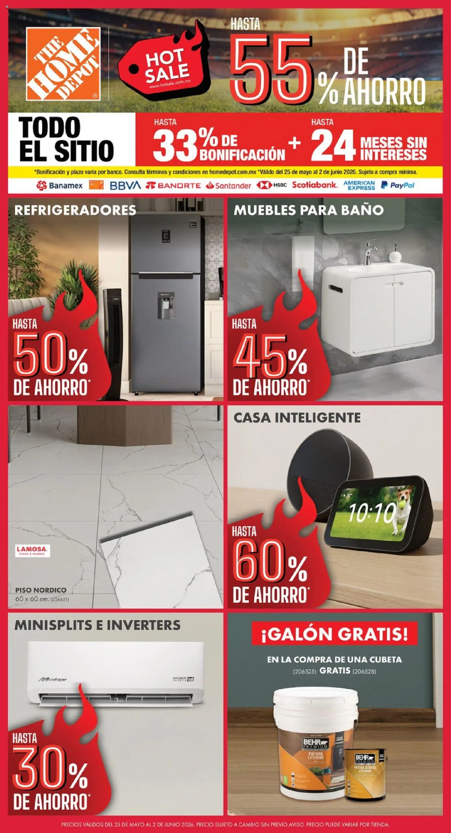 Nuevas ofertas de Home Depot válidas en toda la República Mexicana desde el 25.05.2026. ¡Encuentra las mejores ofertas en Home Depot Hot Sale! | Página: 1