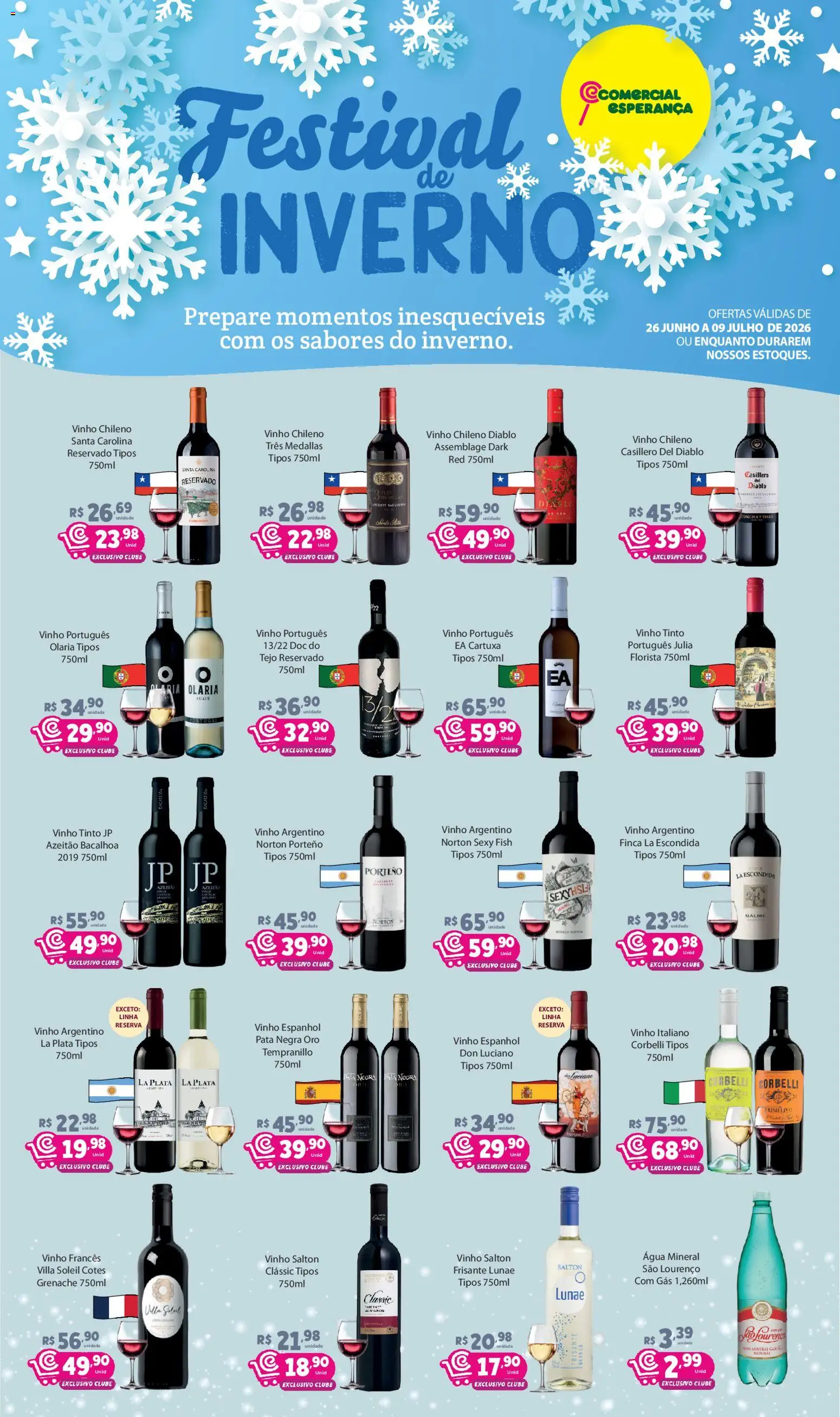 Comercial Esperança Folheto - válido de 26/06/2026 | Página: 1 | Produtos: Vinho, Água mineral