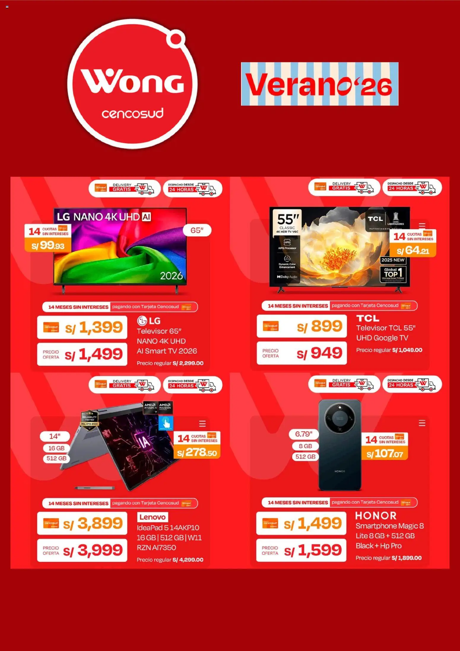 Catálogo Wong válido desde 14/09/2026 | Página: 4 | Productos: Smartphone, Televisor, Audio