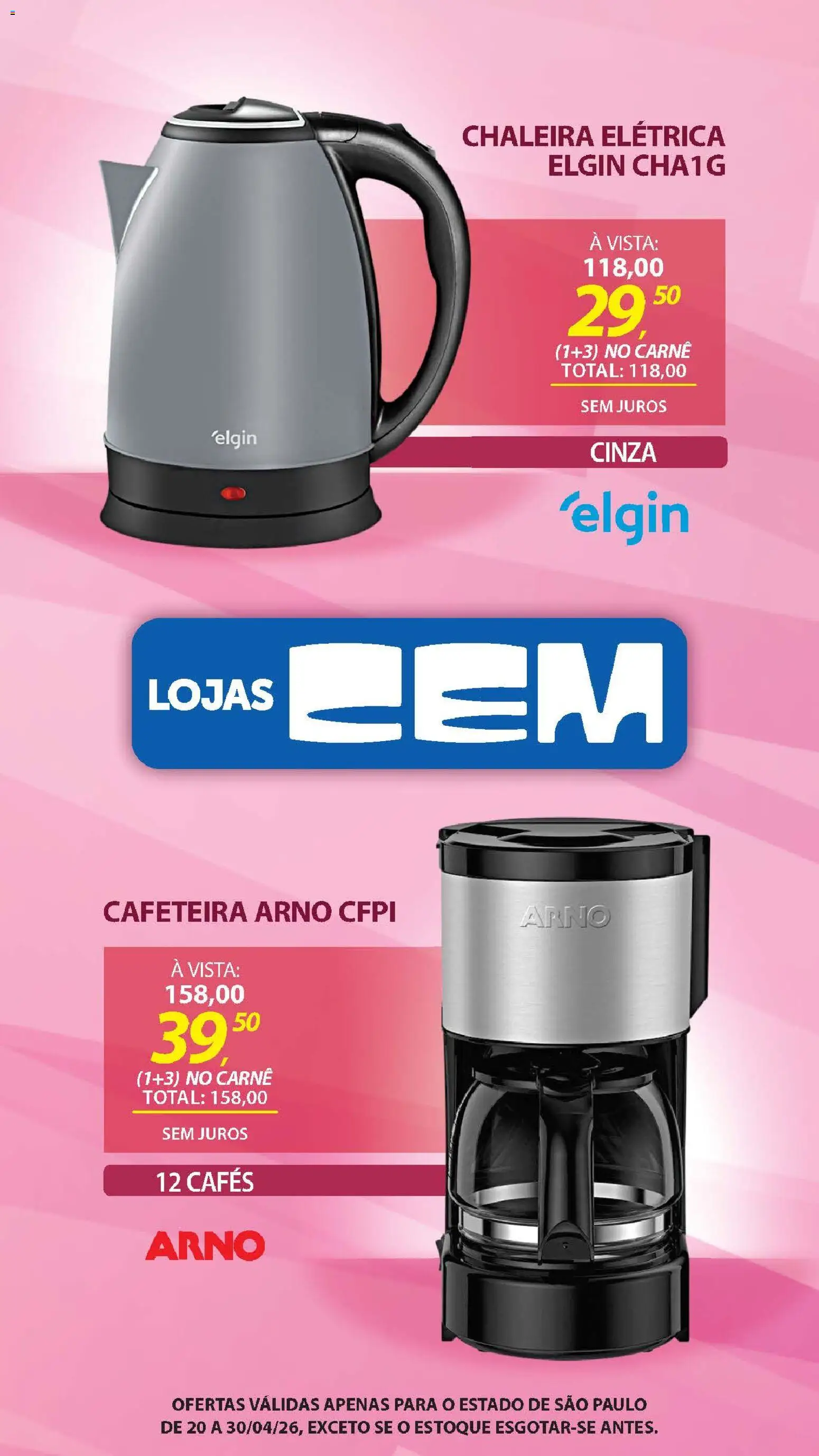 Lojas Cem Folheto - válido de 20.04.2026 | Página: 73 | Produtos: Chaleira, Chaleira elétrica, Cafeteira, Carne