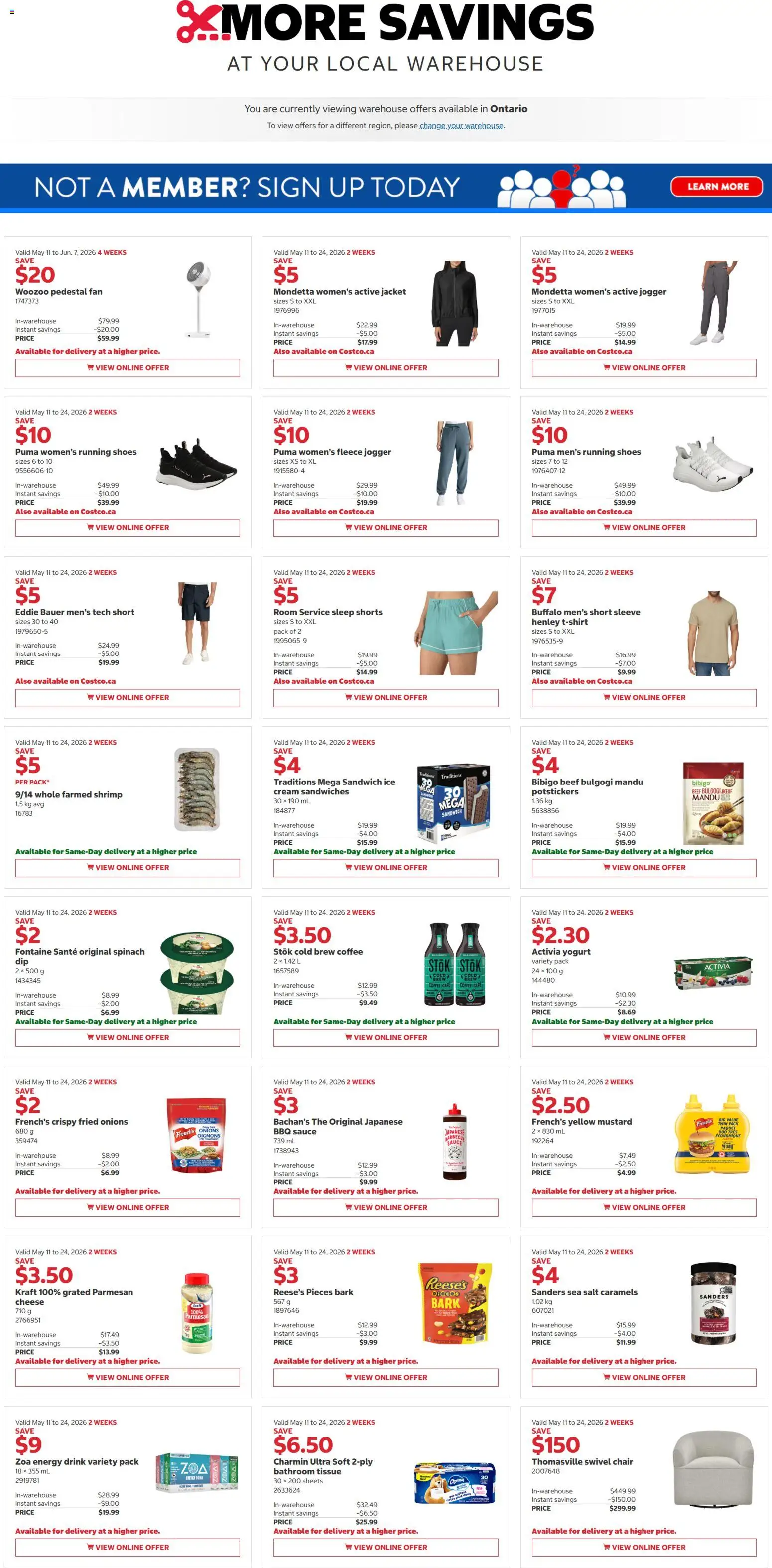 Costco flyer valid from 11.05.2026 | Page: 1 | Products: Fan, Chair, Coffee, Shorts