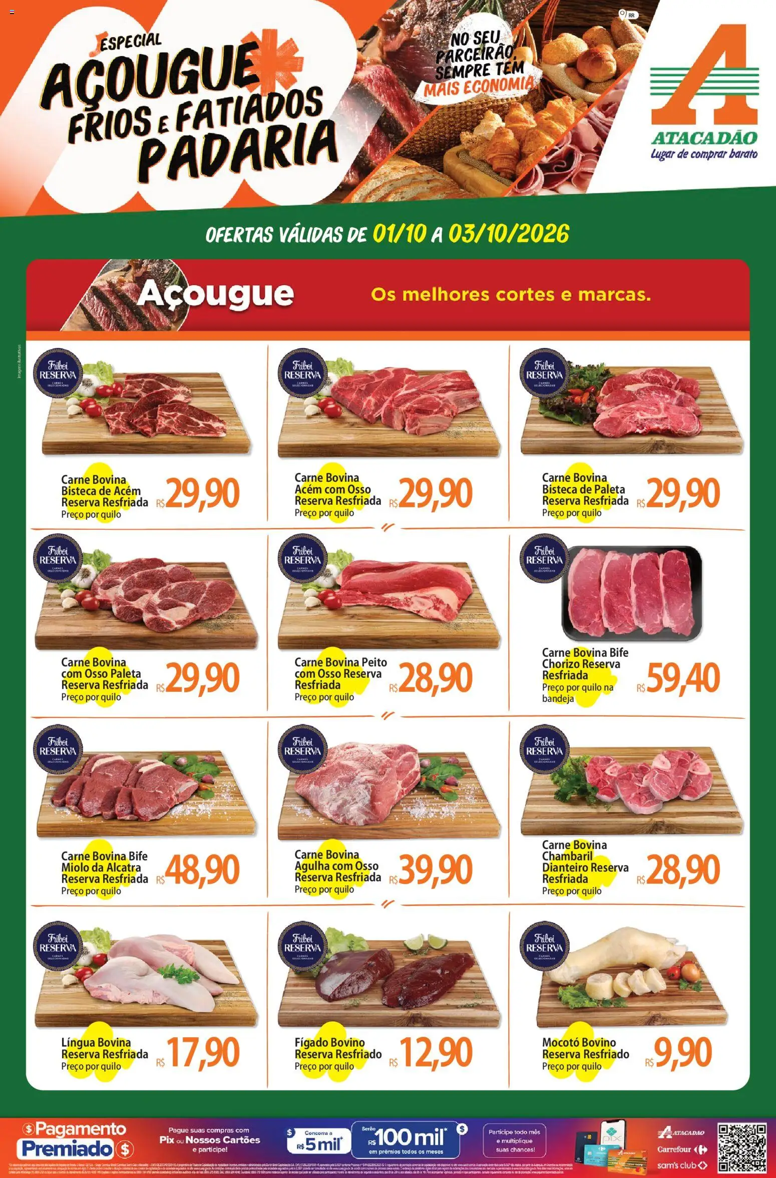 Atacadão Folheto - válido de 01/10/2026 | Página: 1 | Produtos: Acém, Alcatra, Bandeja, Fígado