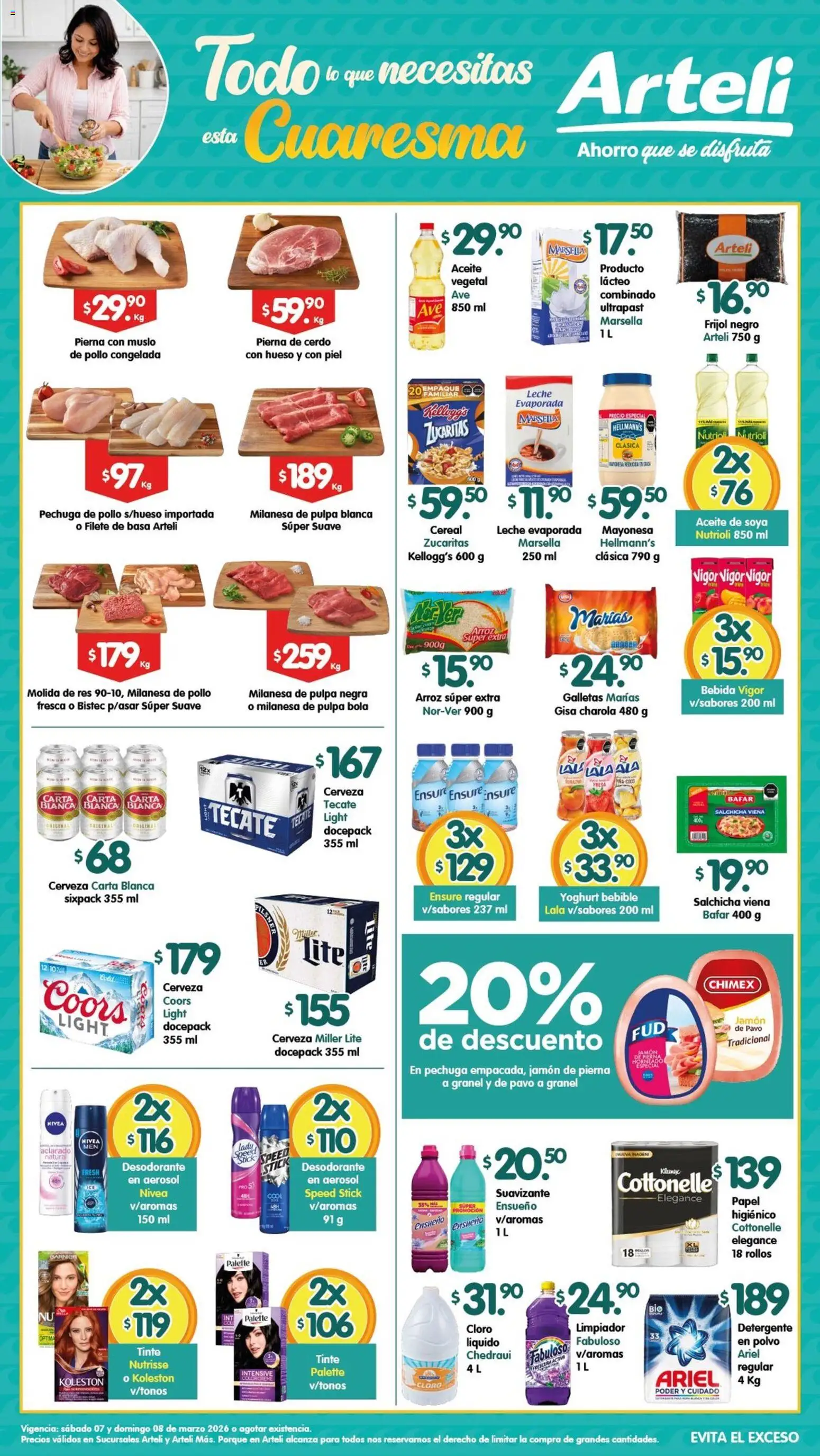 Nuevas ofertas de Arteli válidas en toda la República Mexicana desde el 07.03.2026. ¡Encuentra las mejores ofertas en Arteli folleto Valles! | Página: 1 | Productos: Mayonesa, Salchicha, Cerveza, Arroz