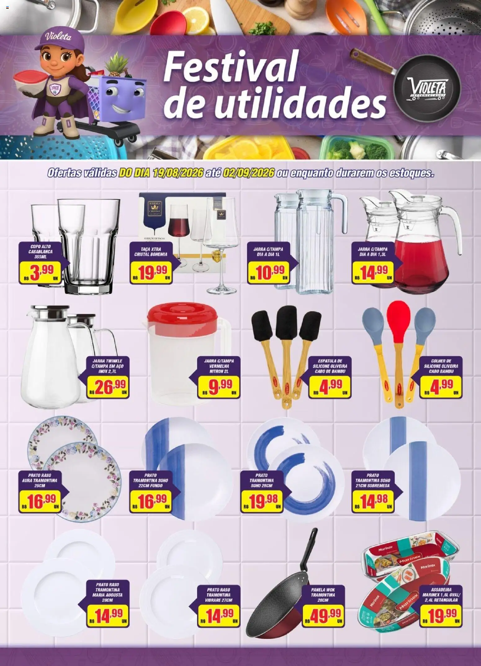 Violeta Supermercados Folheto - válido de 19/08/2026 | Página: 1 | Produtos: Panela, Jarra, Assadeira, Espátula